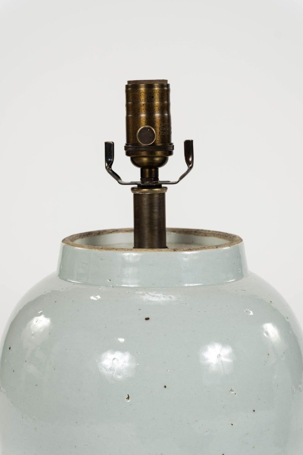 Pair of White Faience Jar Lamps For Sale 3