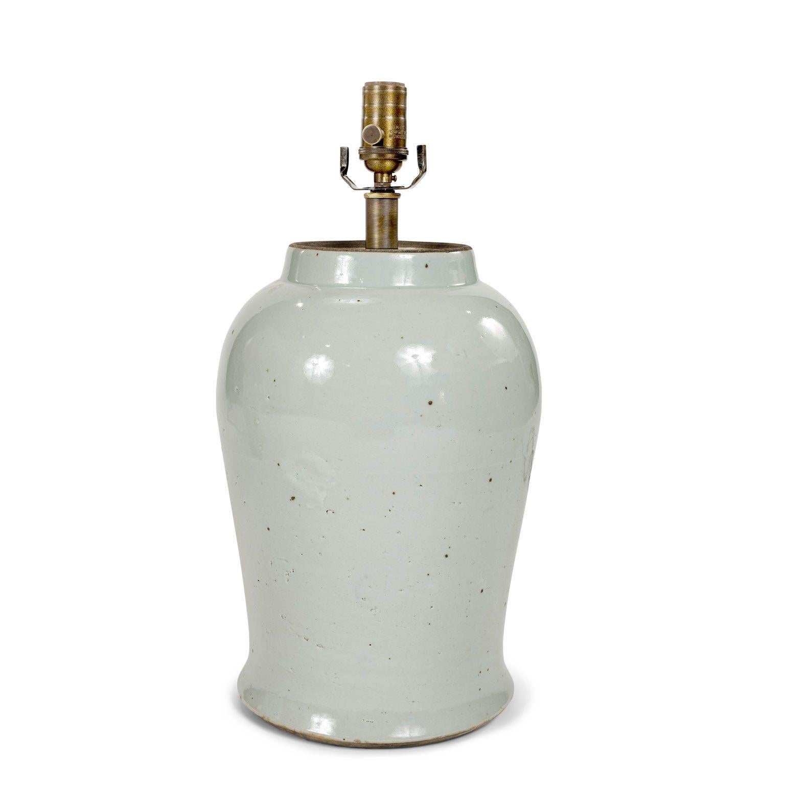 Belgian Pair of White Faience Jar Lamps For Sale
