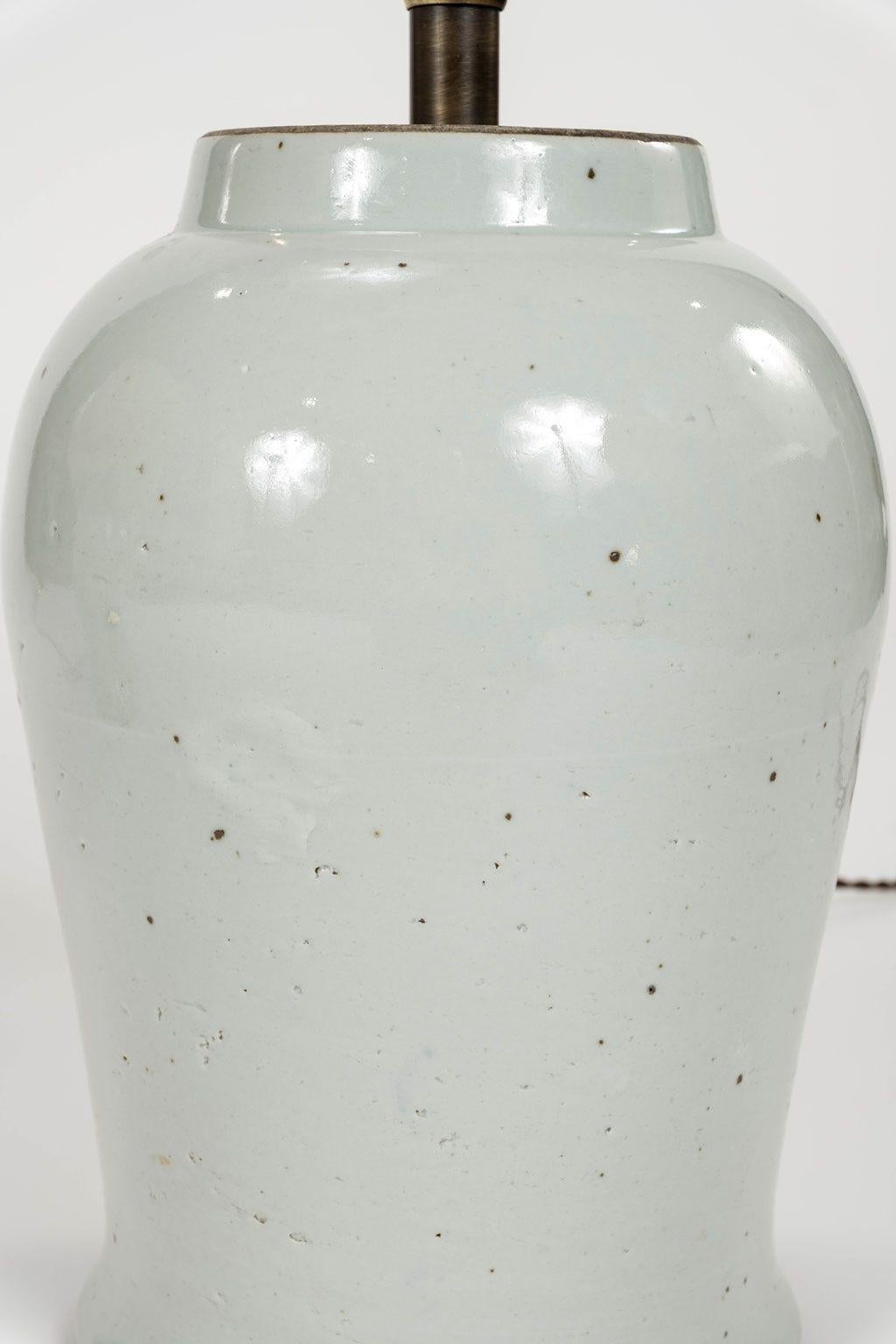Fired Pair of White Faience Jar Lamps For Sale