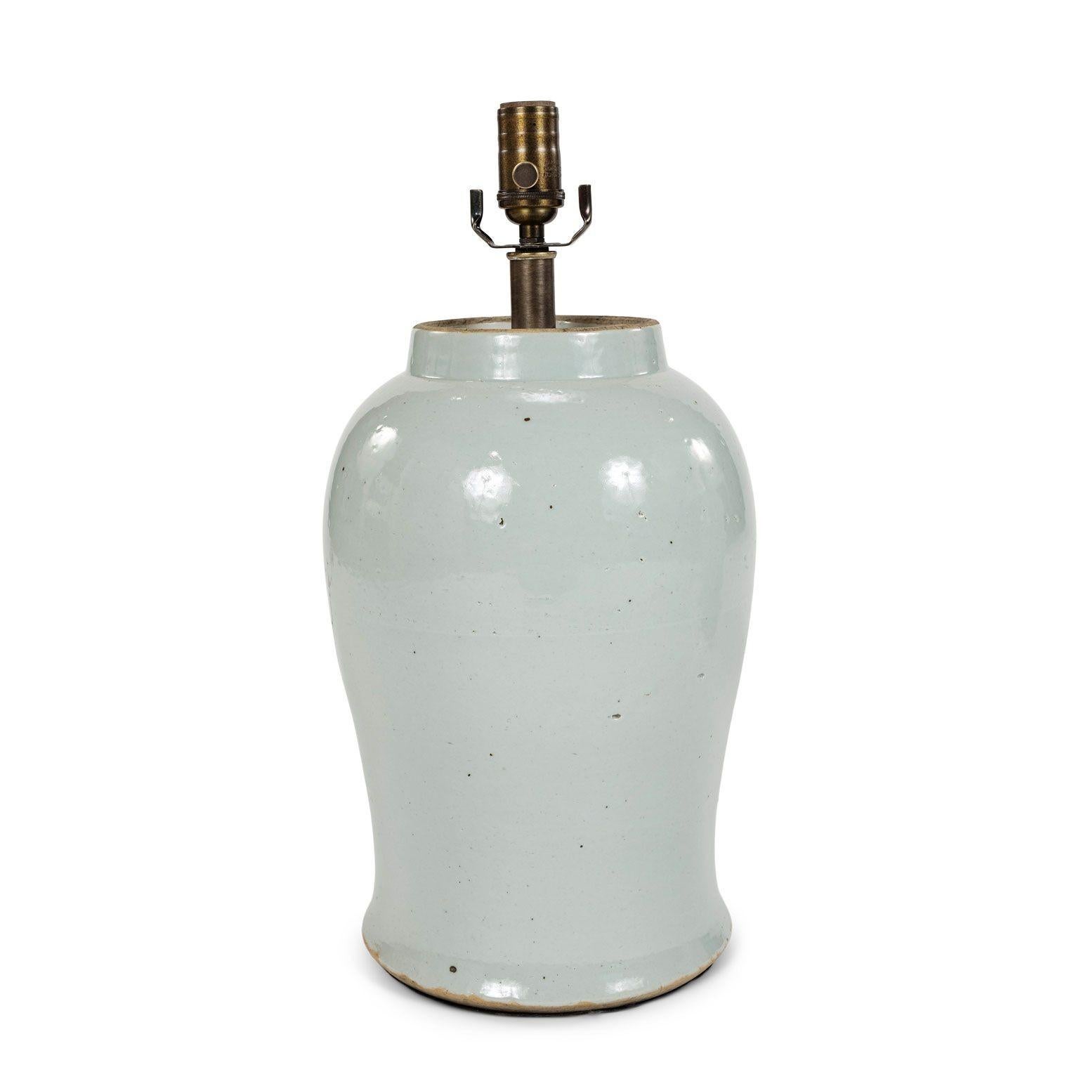 Pair of White Faience Jar Lamps For Sale 2