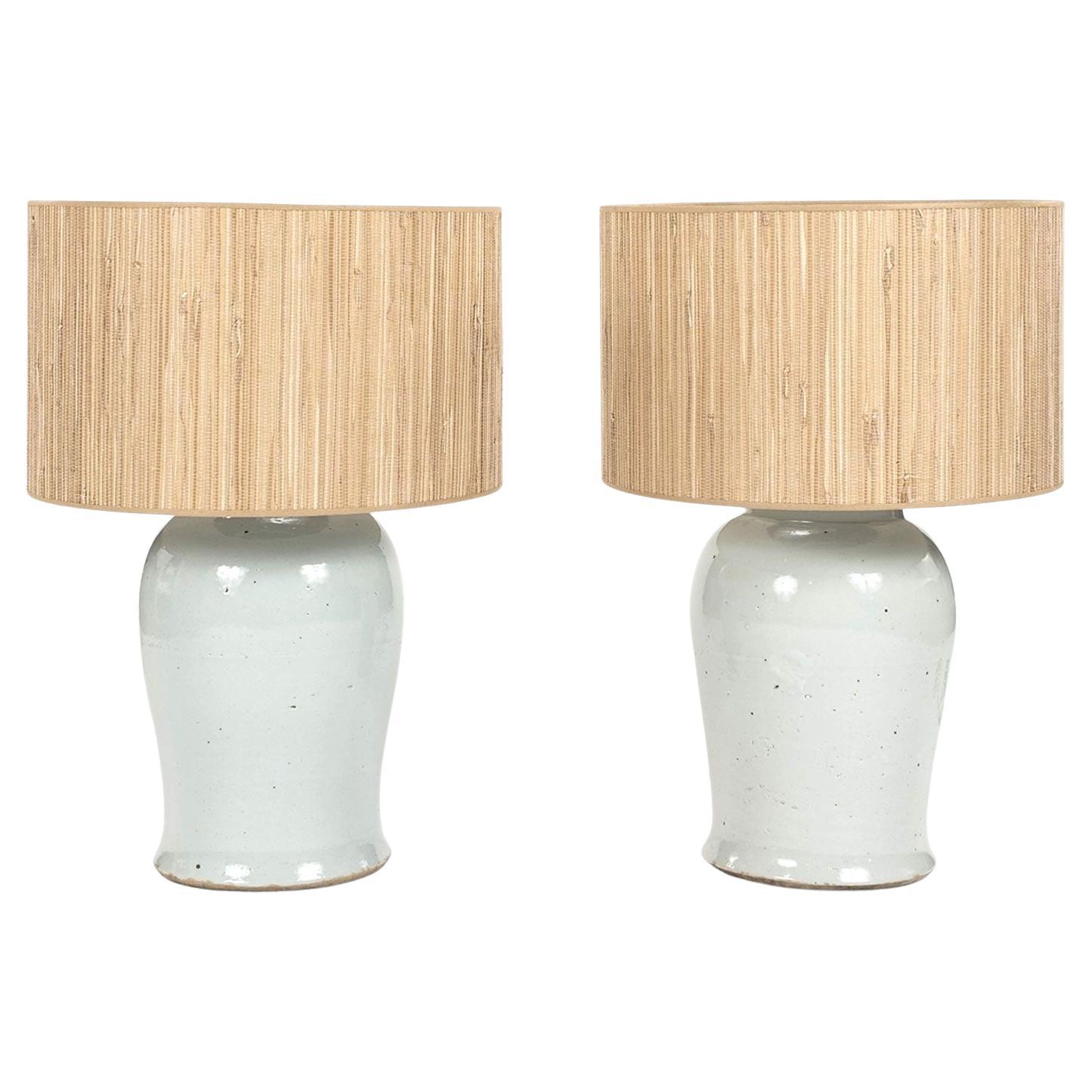 Pair of White Faience Jar Lamps For Sale