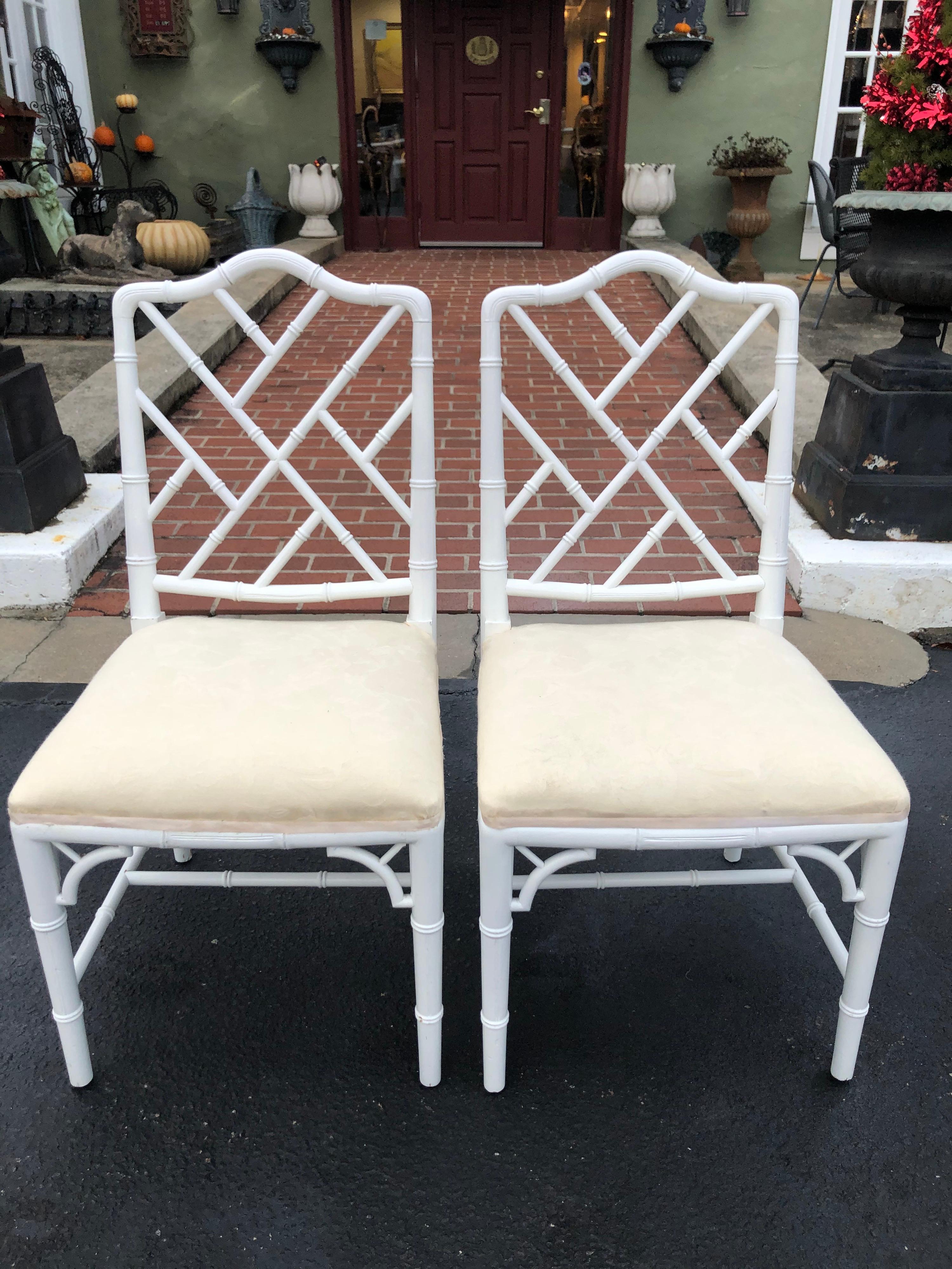 Pair of White Faux Bamboo Chinoiserie Chairs 5