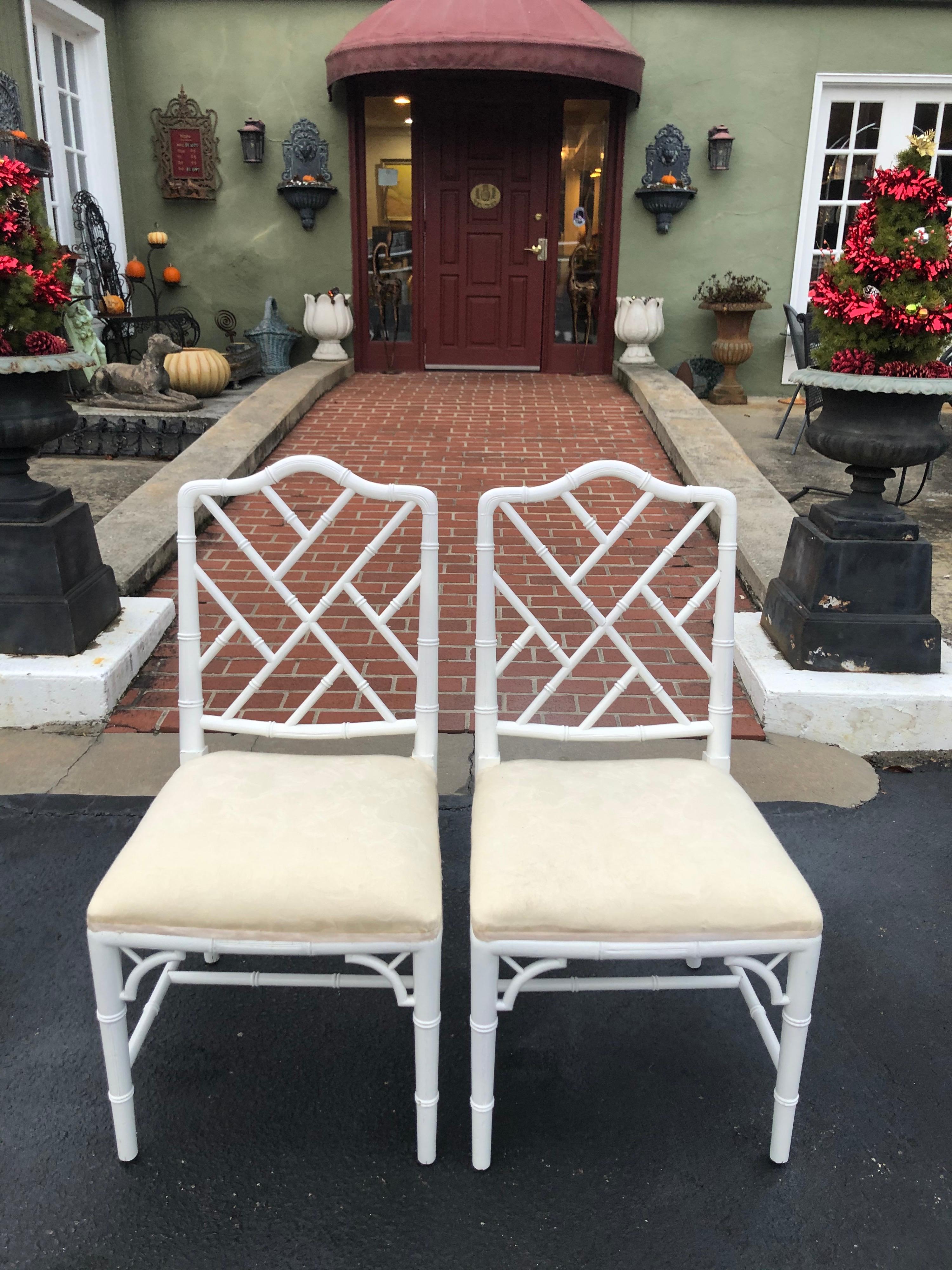 Pair of White Faux Bamboo Chinoiserie Chairs 7