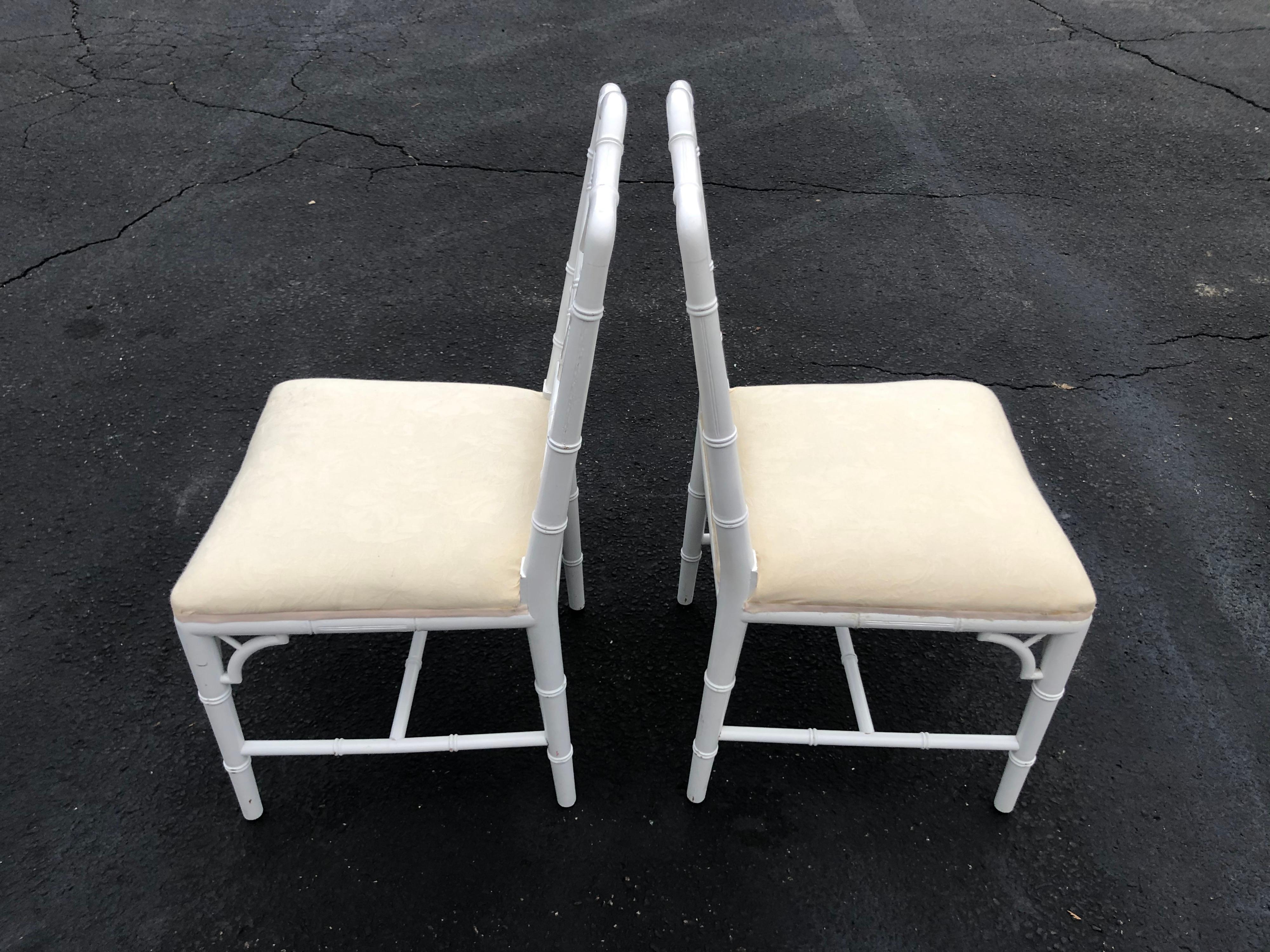 Pair of White Faux Bamboo Chinoiserie Chairs 8