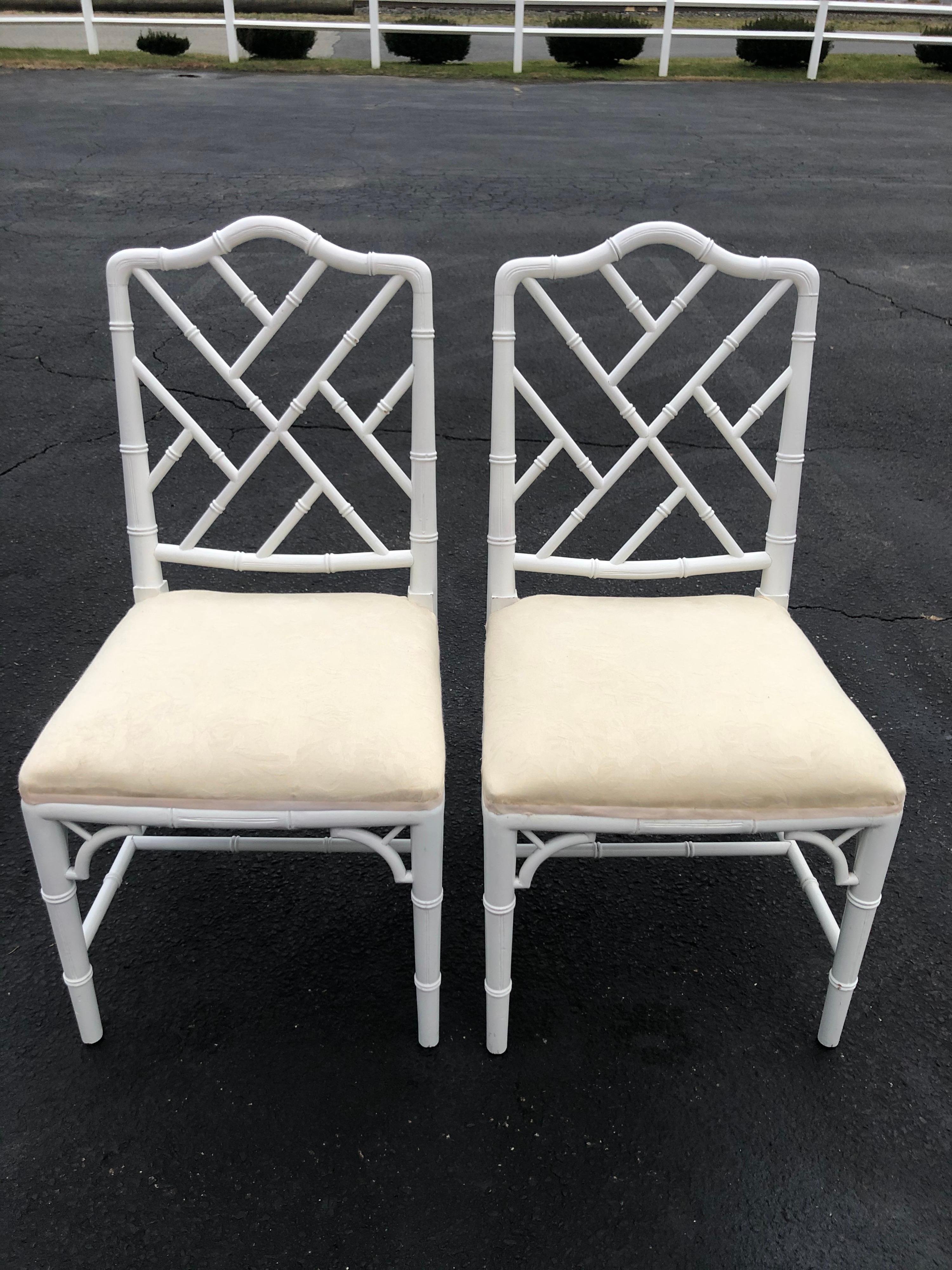 Pair of White Faux Bamboo Chinoiserie Chairs 9