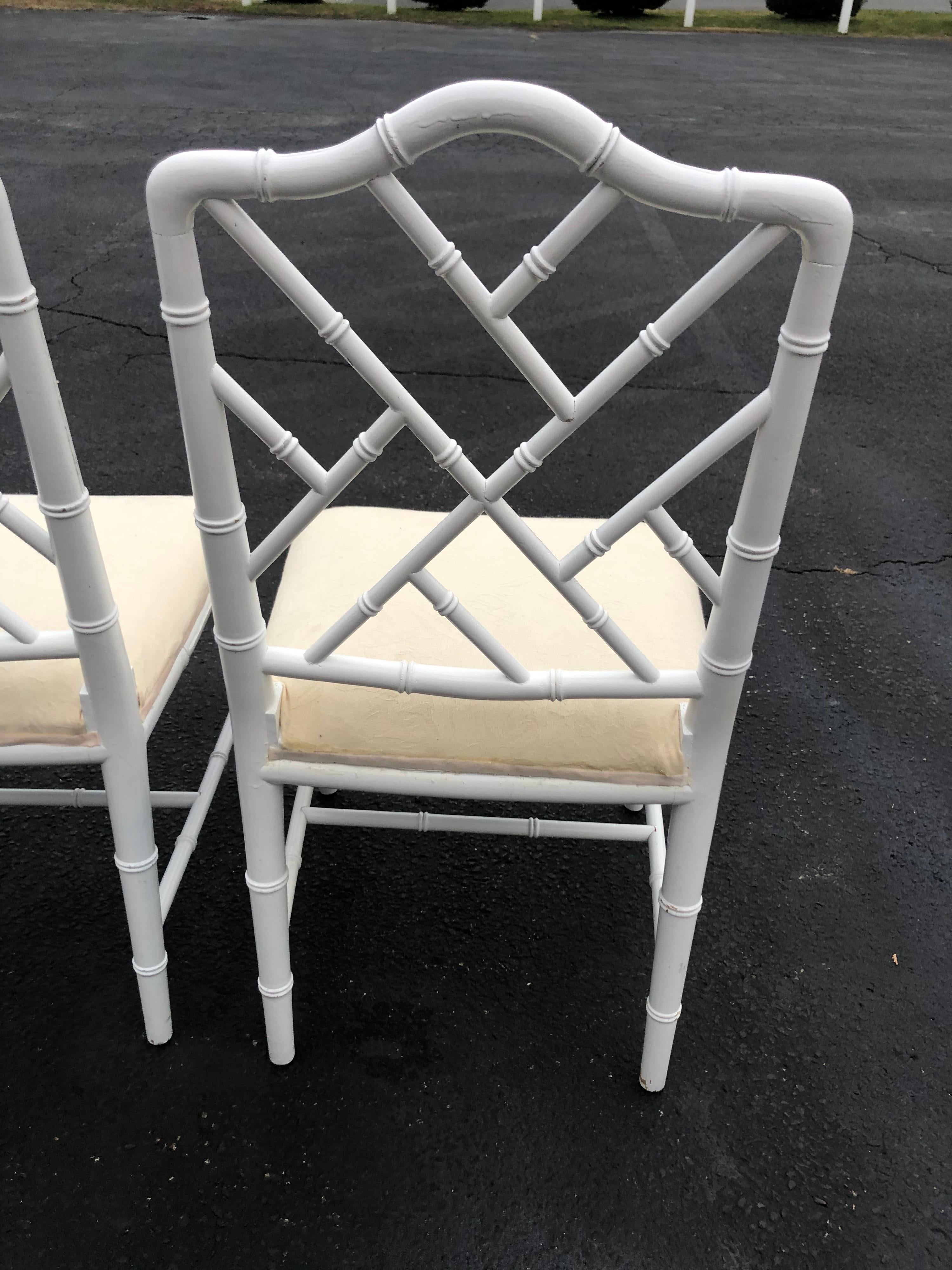 Pair of White Faux Bamboo Chinoiserie Chairs 10