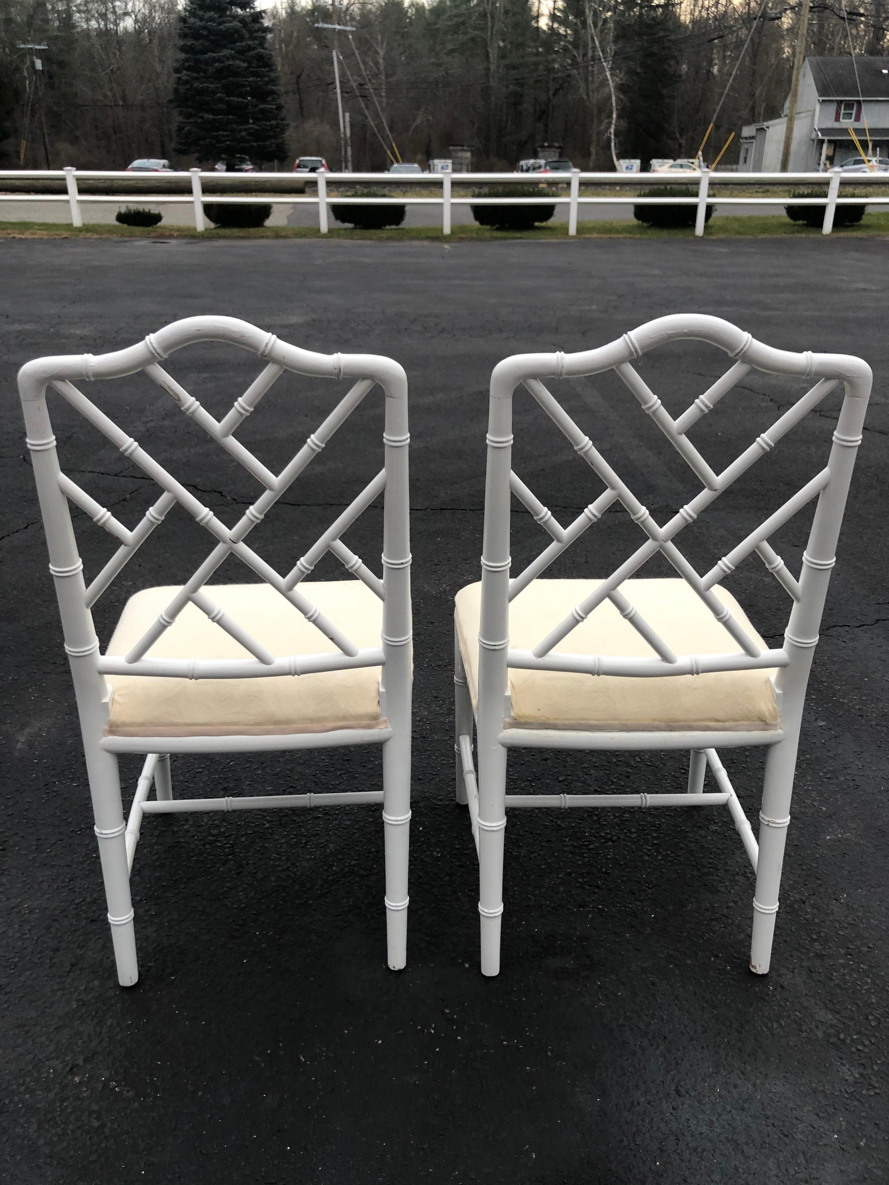 Pair of White Faux Bamboo Chinoiserie Chairs 12