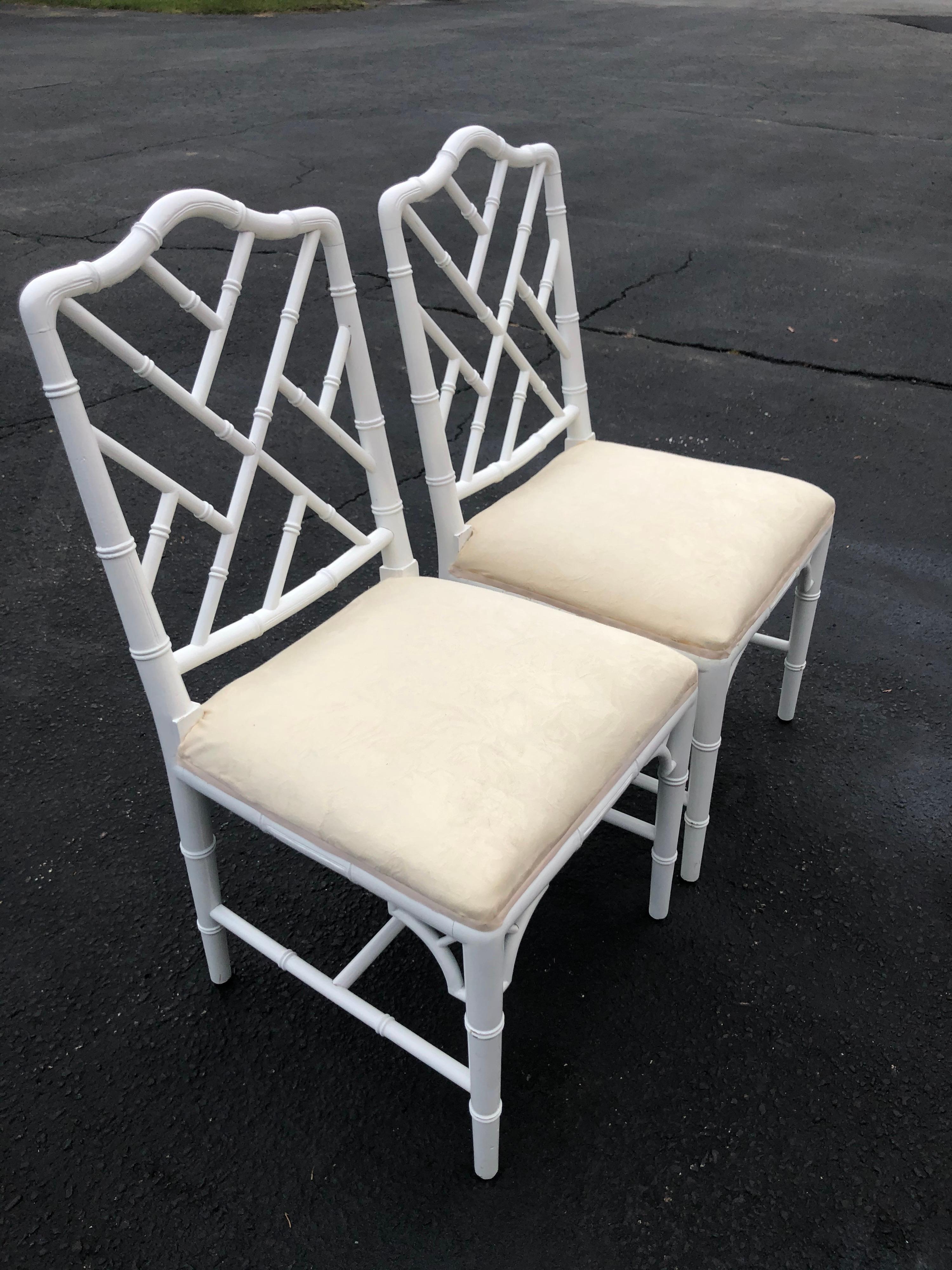 Pair of White Faux Bamboo Chinoiserie Chairs In Good Condition In Redding, CT