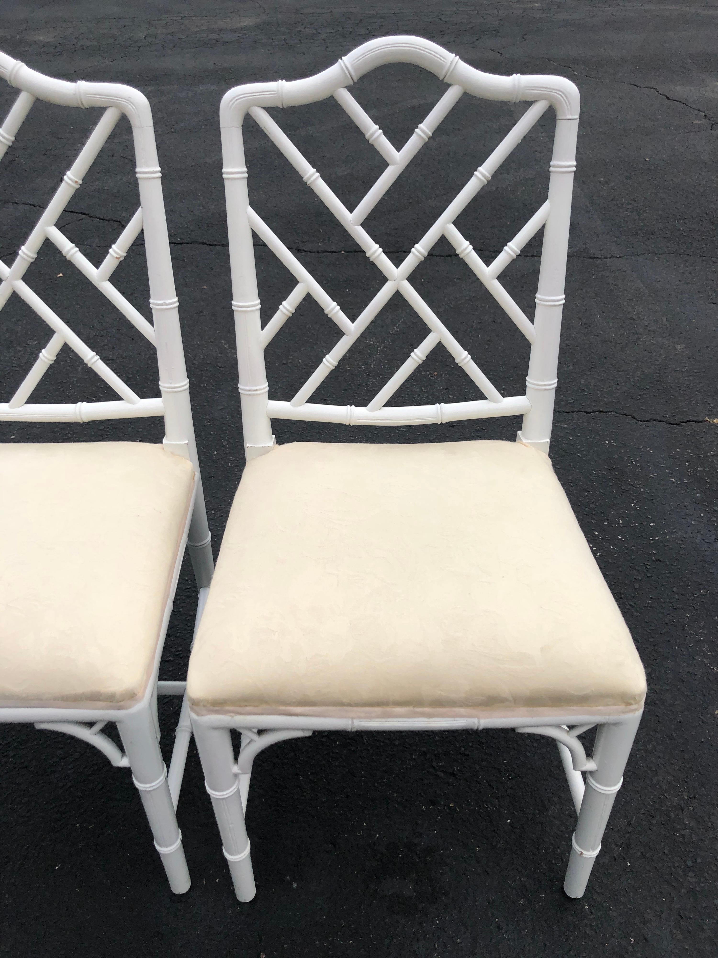 Pair of White Faux Bamboo Chinoiserie Chairs 1