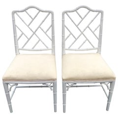 Pair of White Faux Bamboo Chinoiserie Chairs