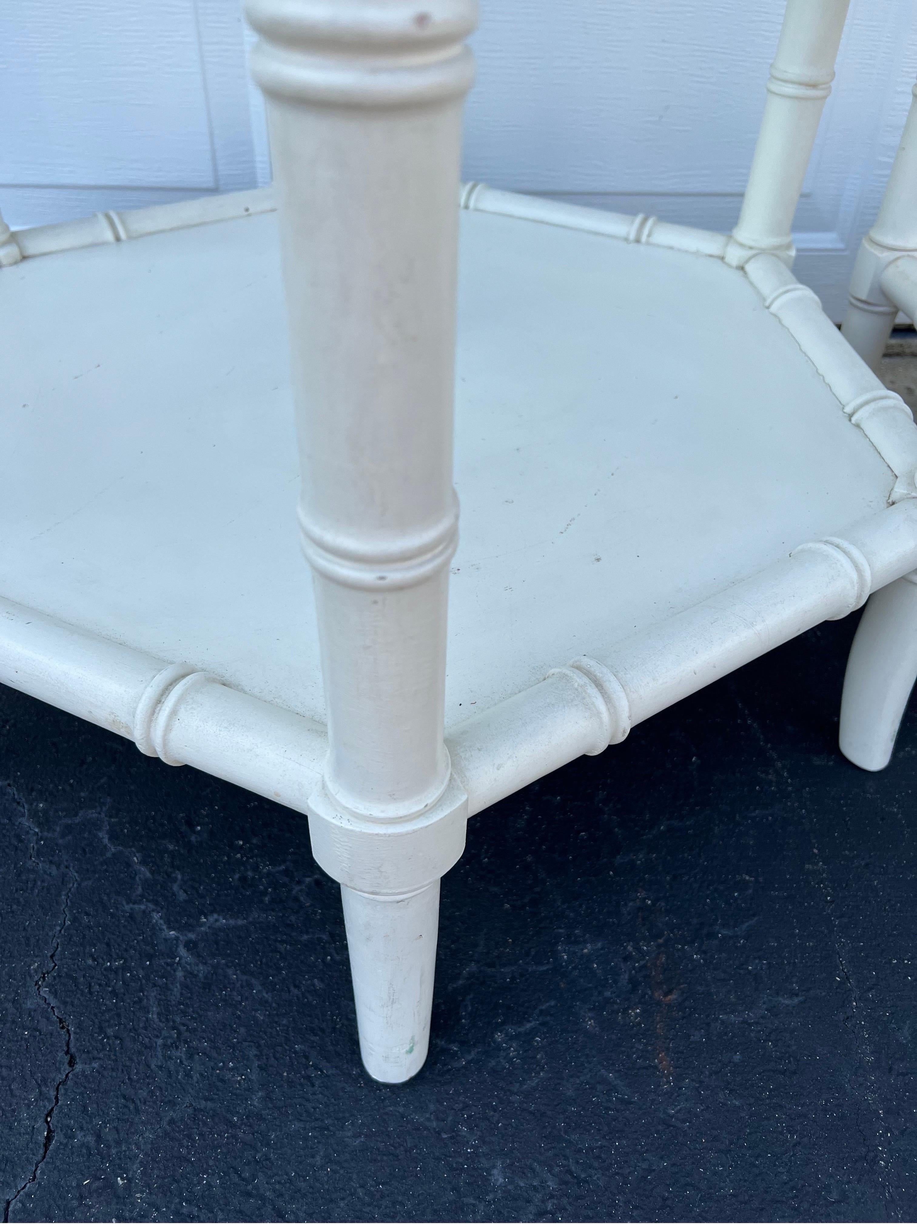 Pair of White Faux Bamboo Octagonal Tables by Thomasville For Sale 10