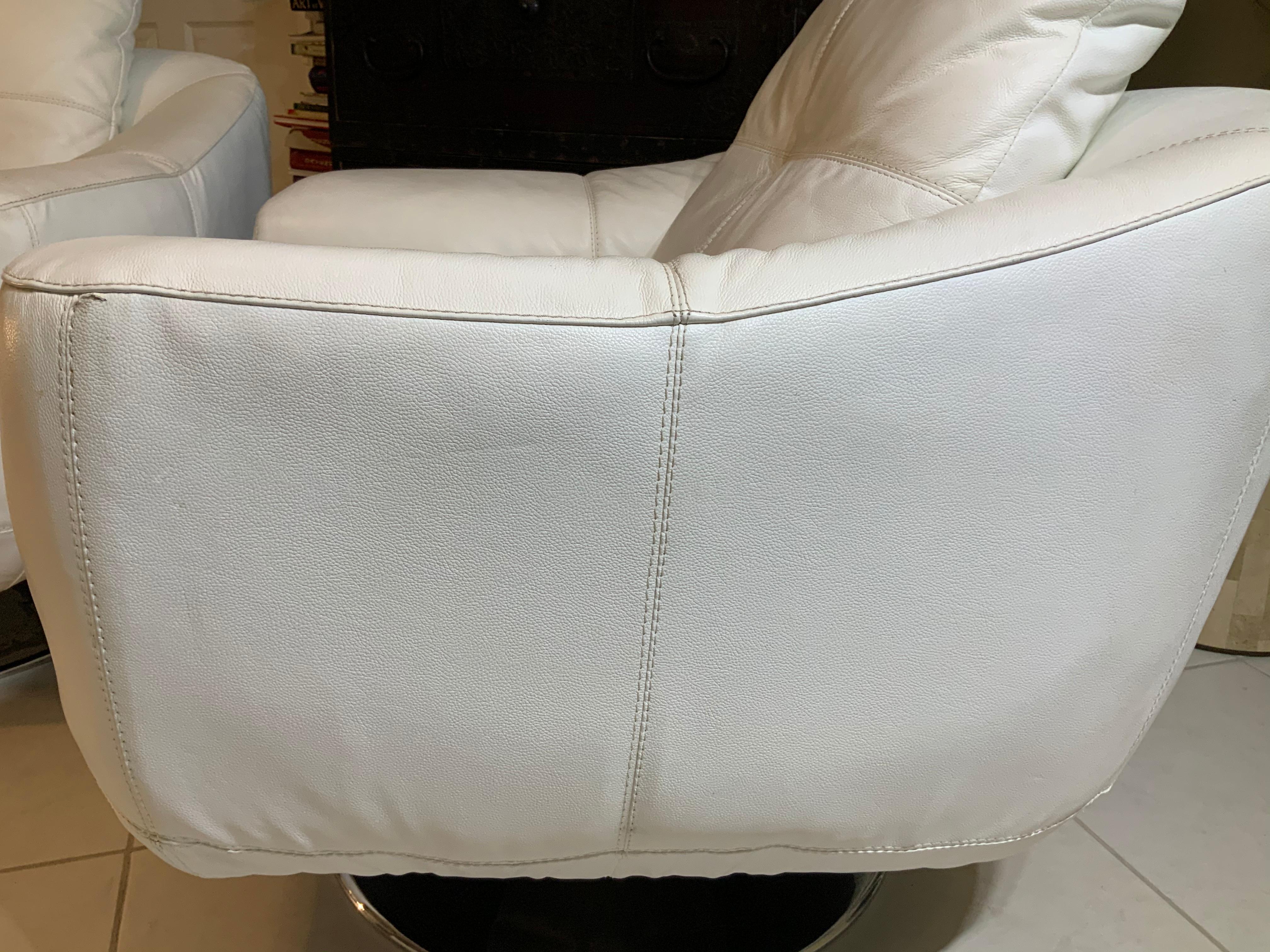 Pair of White Faux Leather Swivel Chairs 2