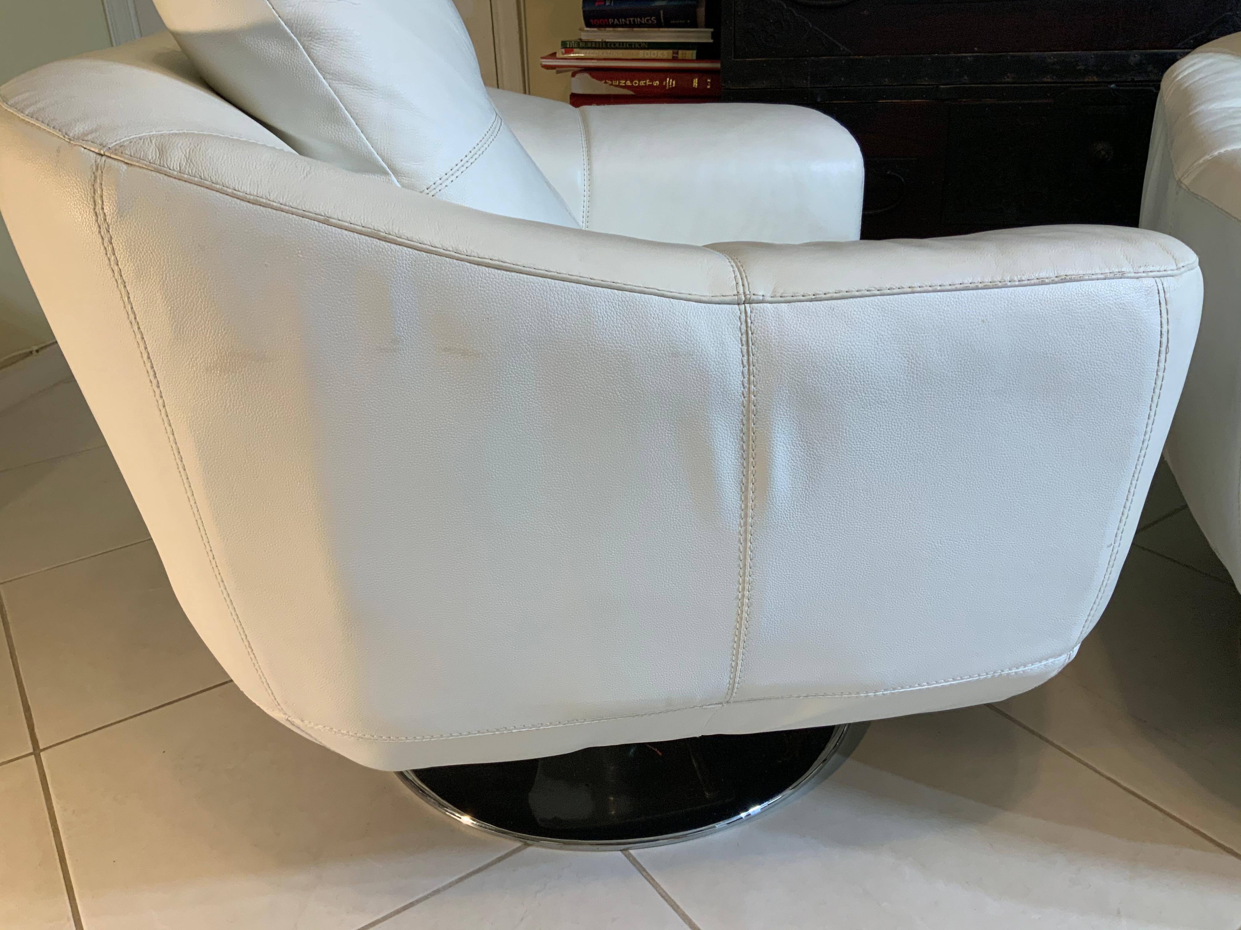 Pair of White Faux Leather Swivel Chairs 6