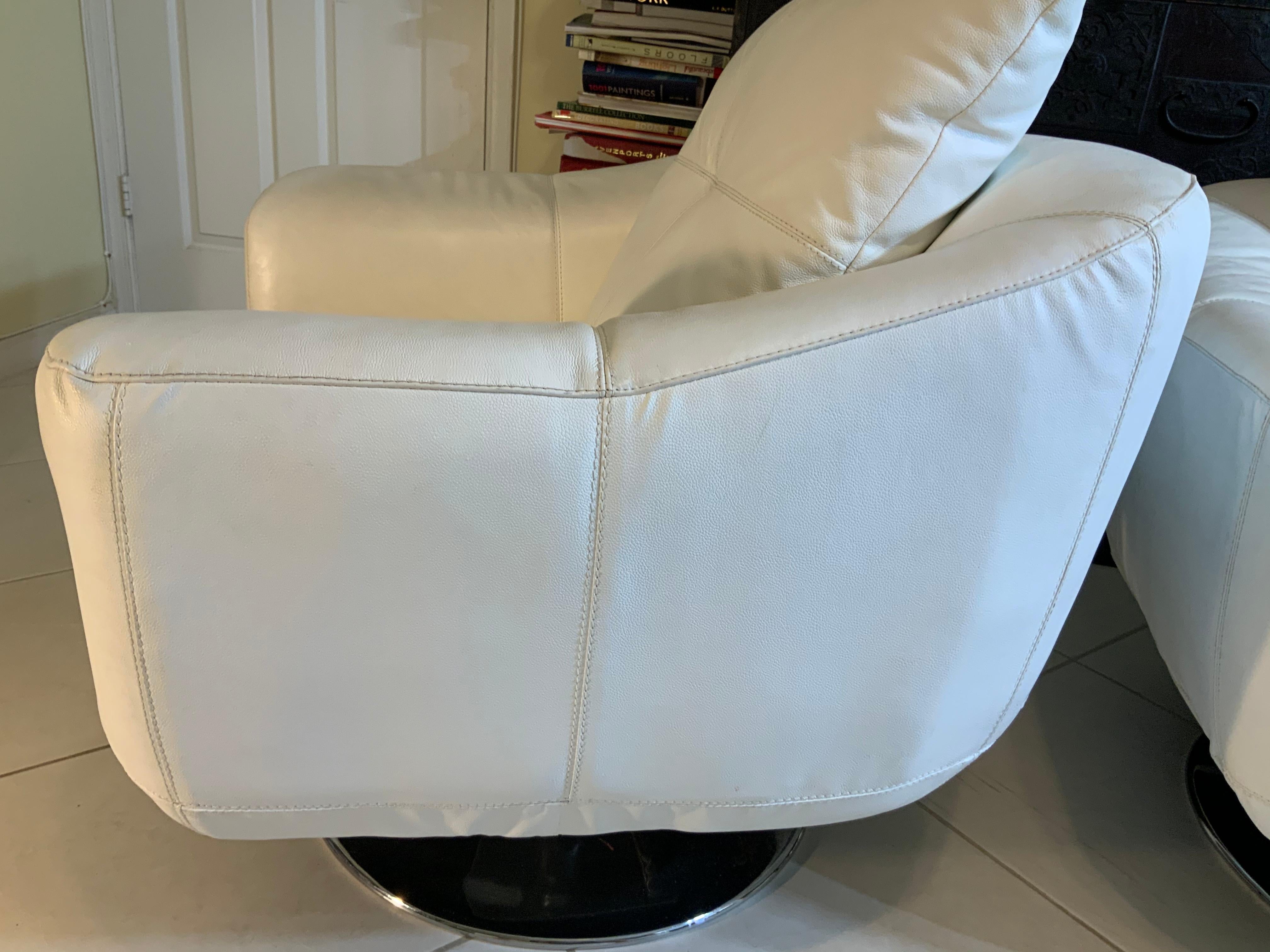 Pair of White Faux Leather Swivel Chairs 8