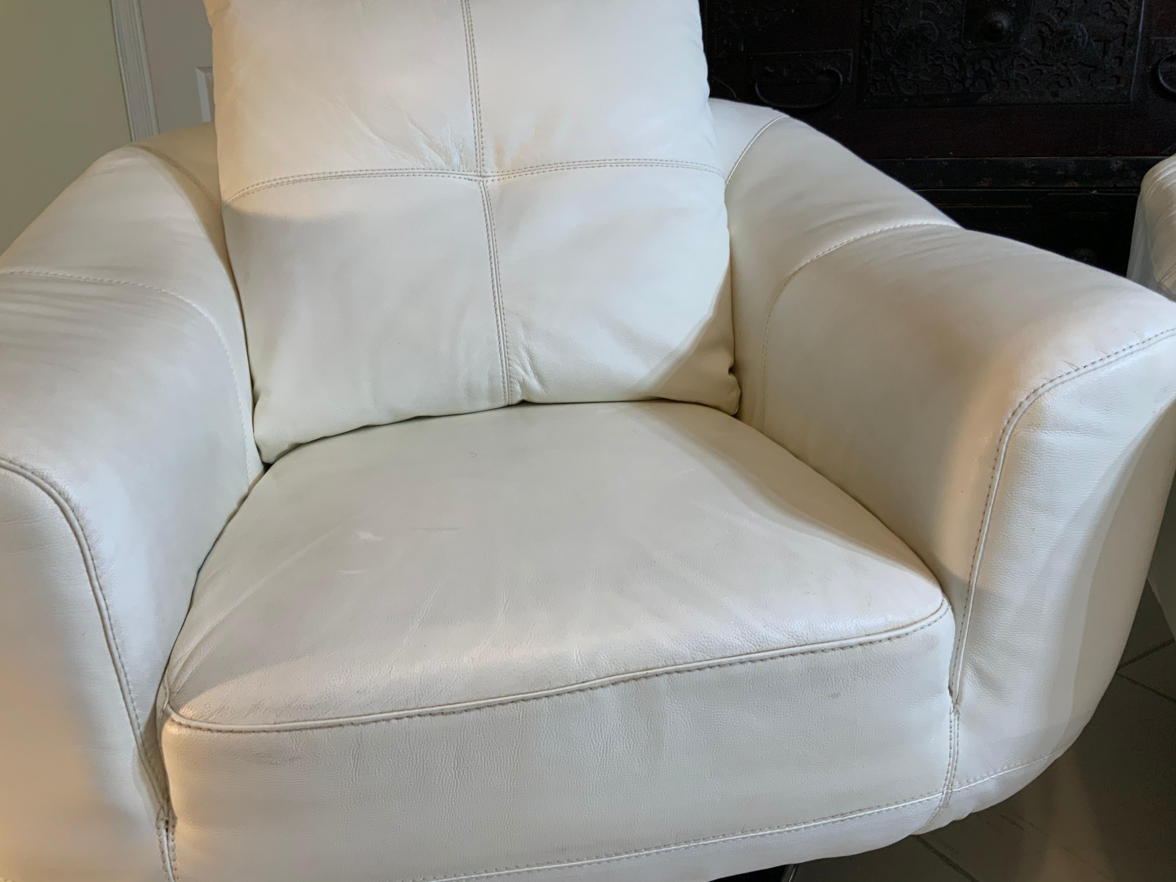 Pair of White Faux Leather Swivel Chairs 9