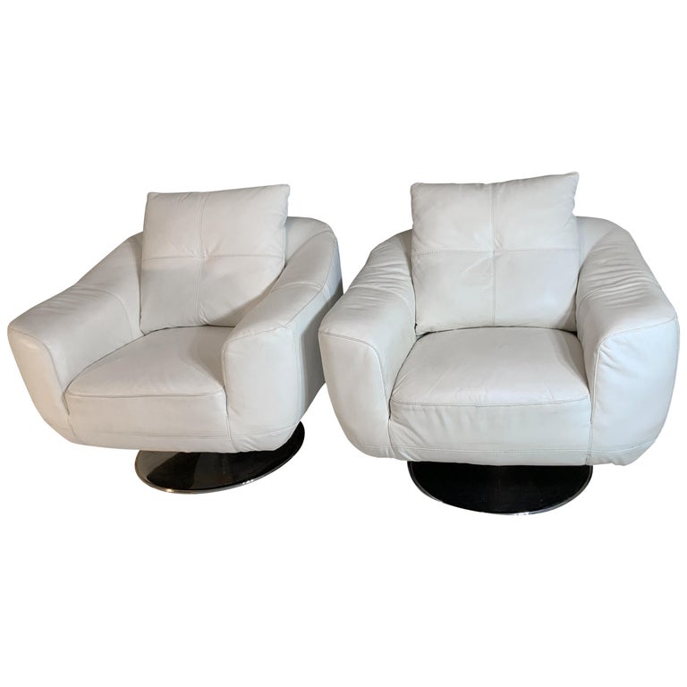 White Faux Leather Swivel Chairs, Club Chair Leather Swivel