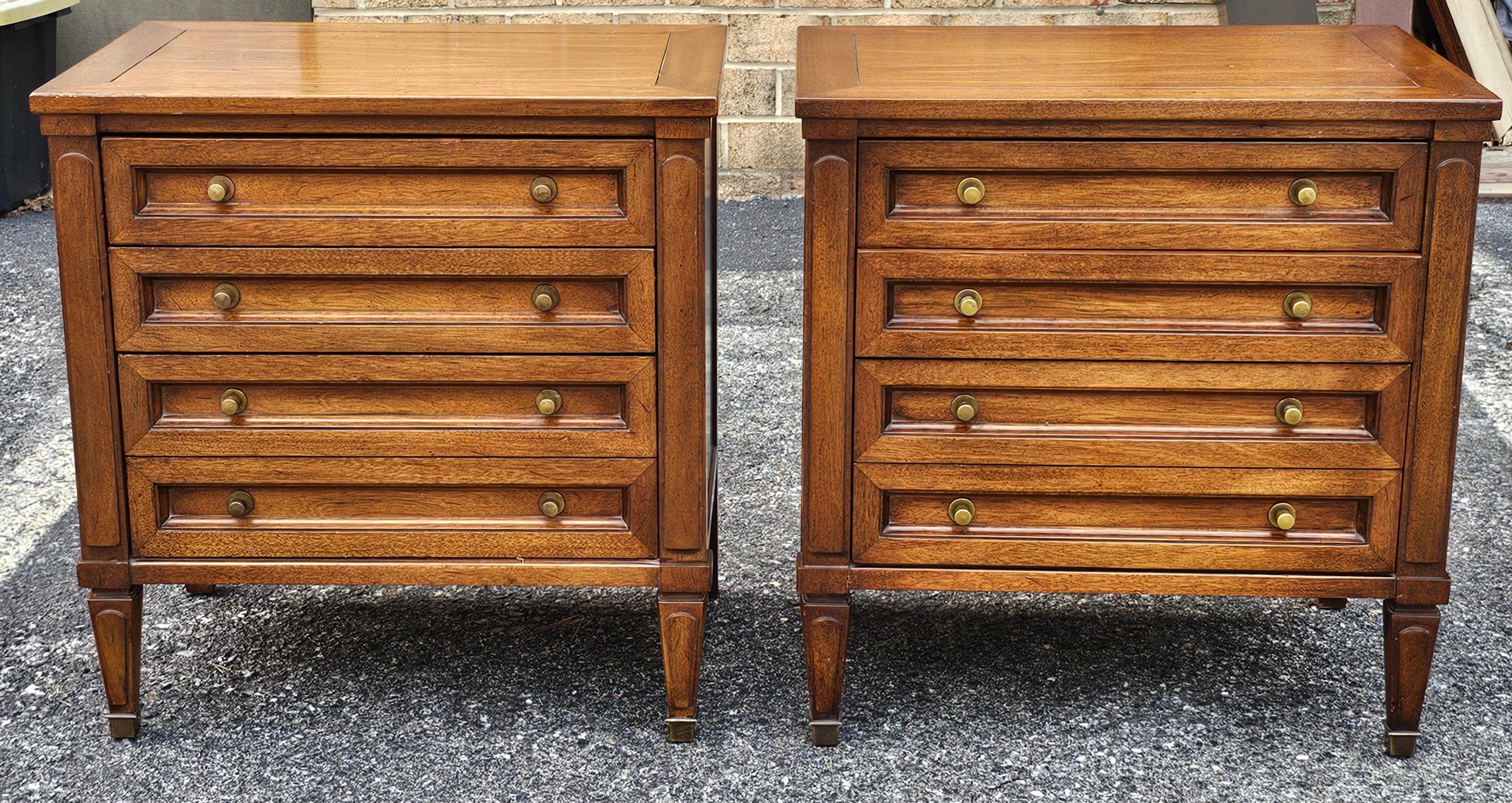 A Pair of Mid Century White Furniture Teak Side Chests of Drawers , bedside tables, nightstands. Solid construction with dovetail construction drawers flawlessly operating.
 Measures 24