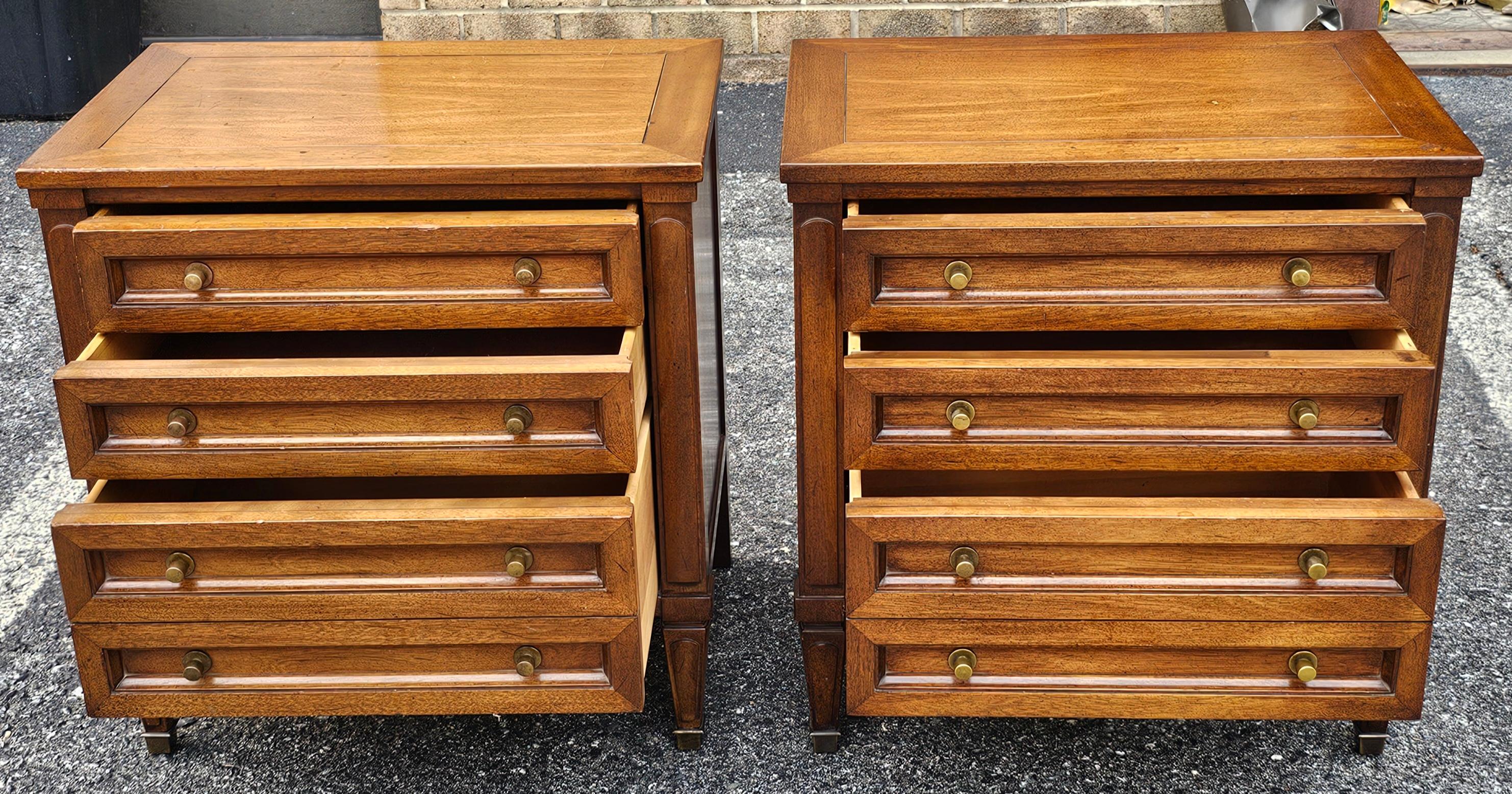 Stained Pair of White Fine Furniture Teak Side Chests of Drawers For Sale