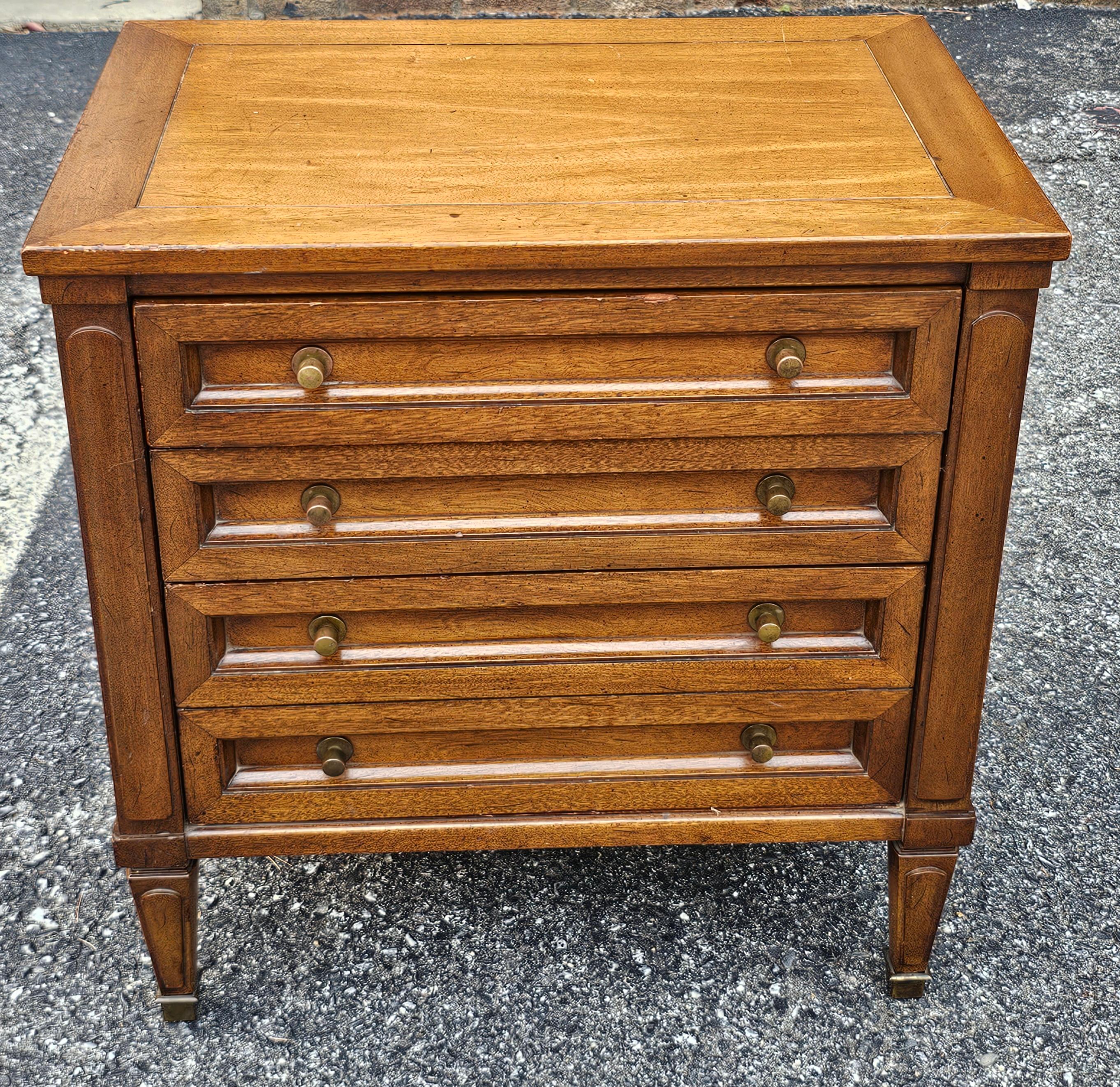 Brass Pair of White Fine Furniture Teak Side Chests of Drawers For Sale