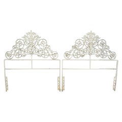 Vintage Pair of White Floral Iron Trompe L’Oeil Twin or King Headboards