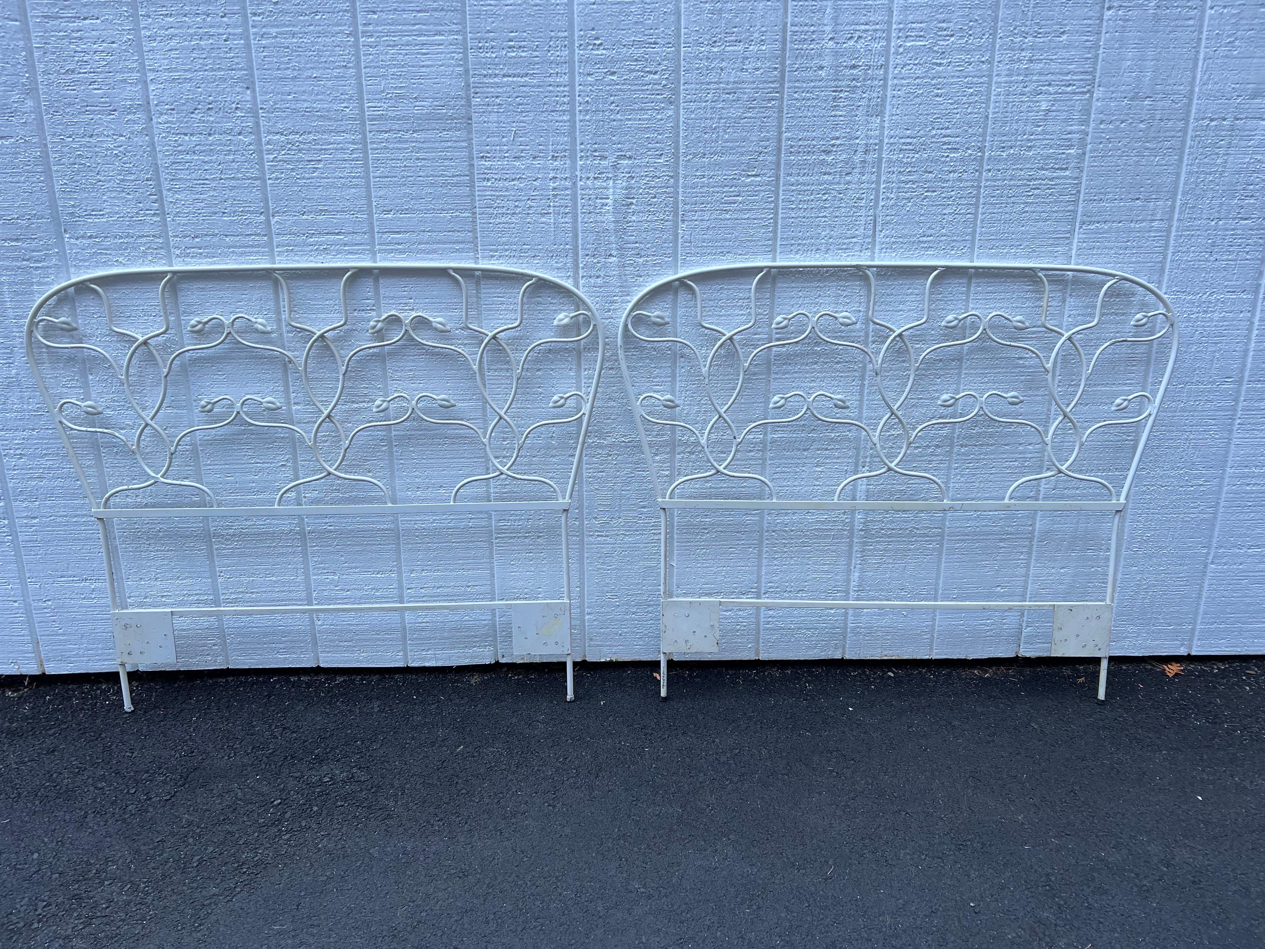 Pair of White Floral Iron Twin Headboards Signed Salterini For Sale 12