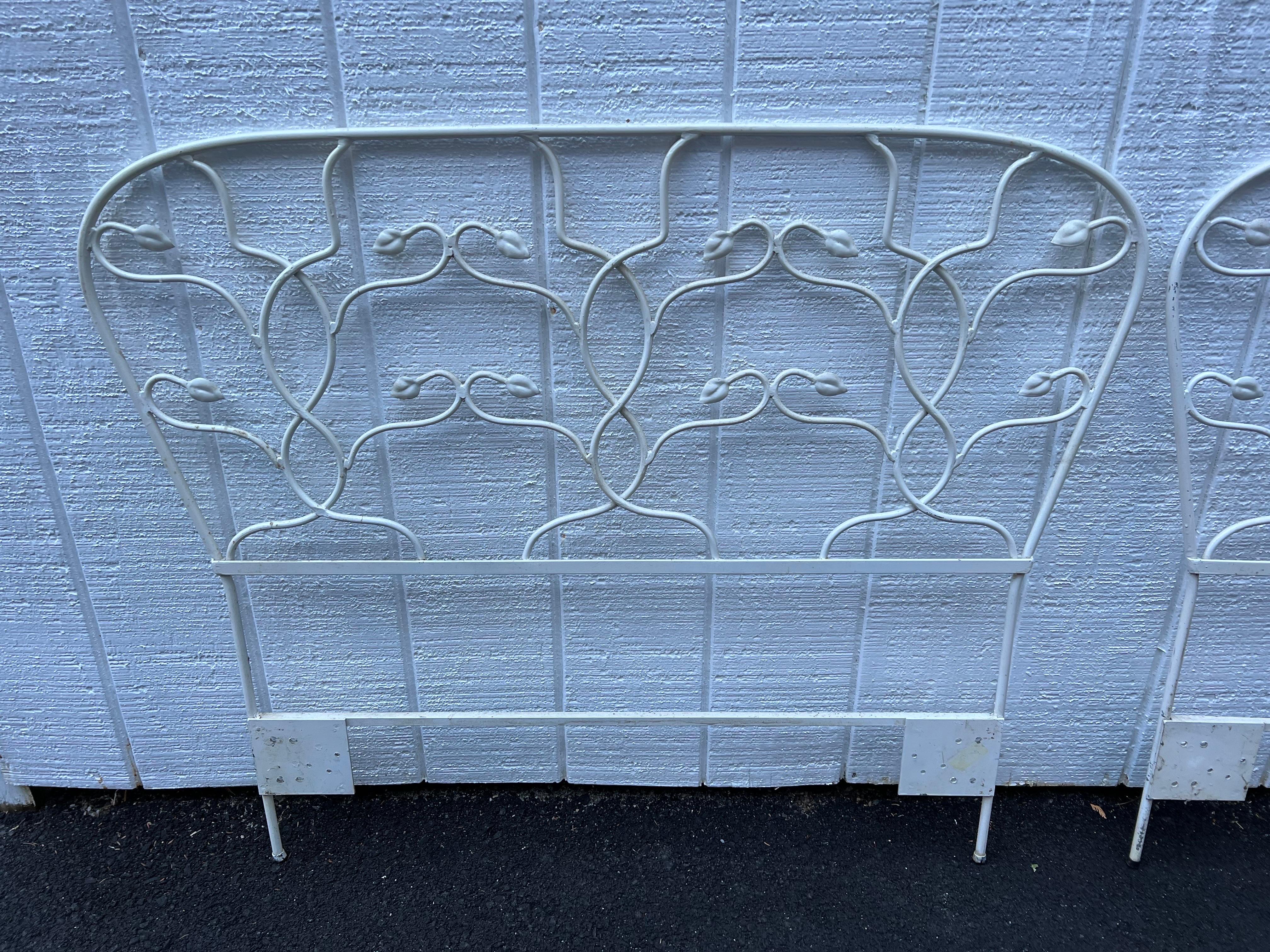 Pair of White Floral Iron Twin Headboards Signed Salterini In Good Condition For Sale In Redding, CT