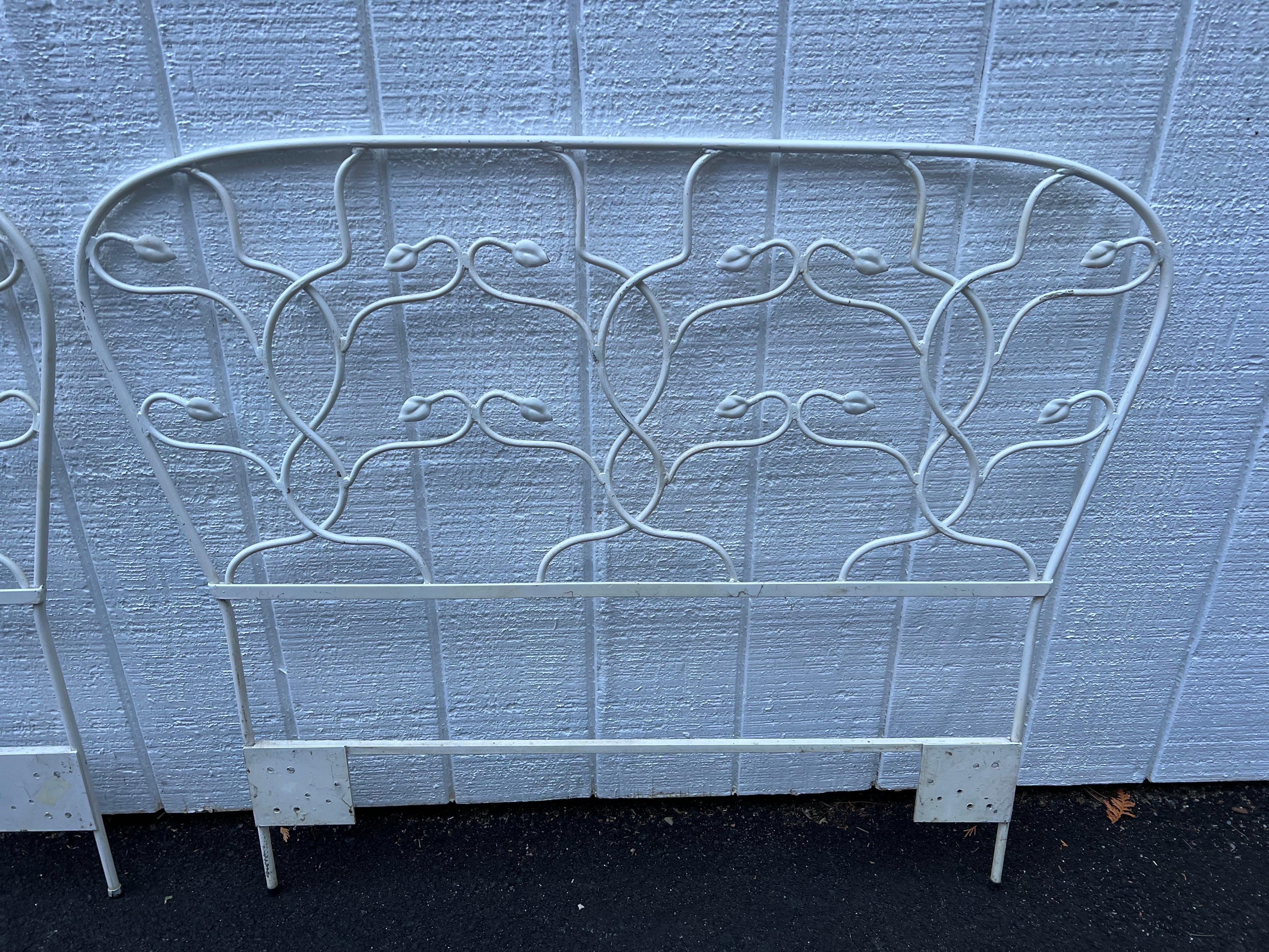 Late 20th Century Pair of White Floral Iron Twin Headboards Signed Salterini For Sale