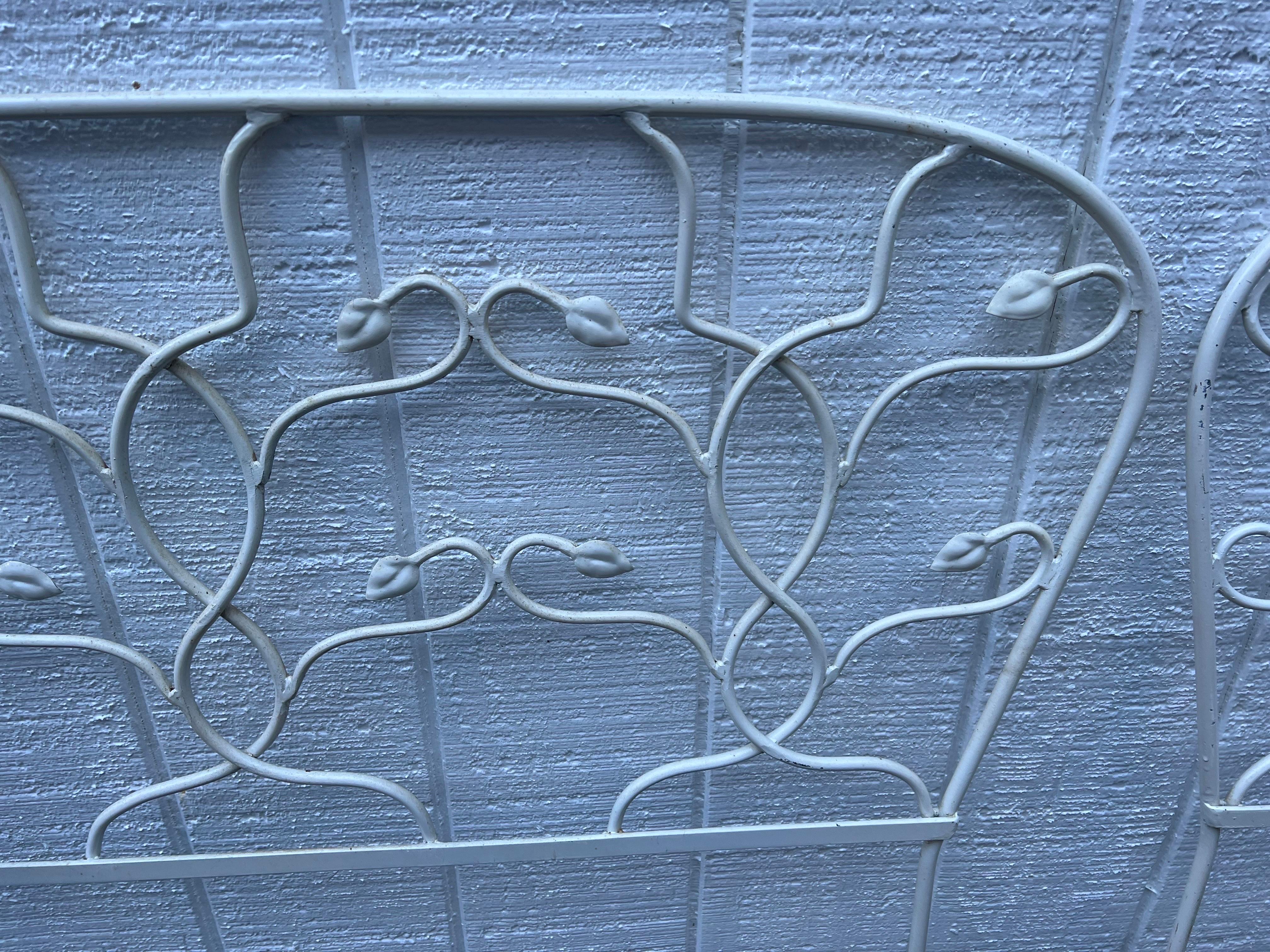Pair of White Floral Iron Twin Headboards Signed Salterini For Sale 2