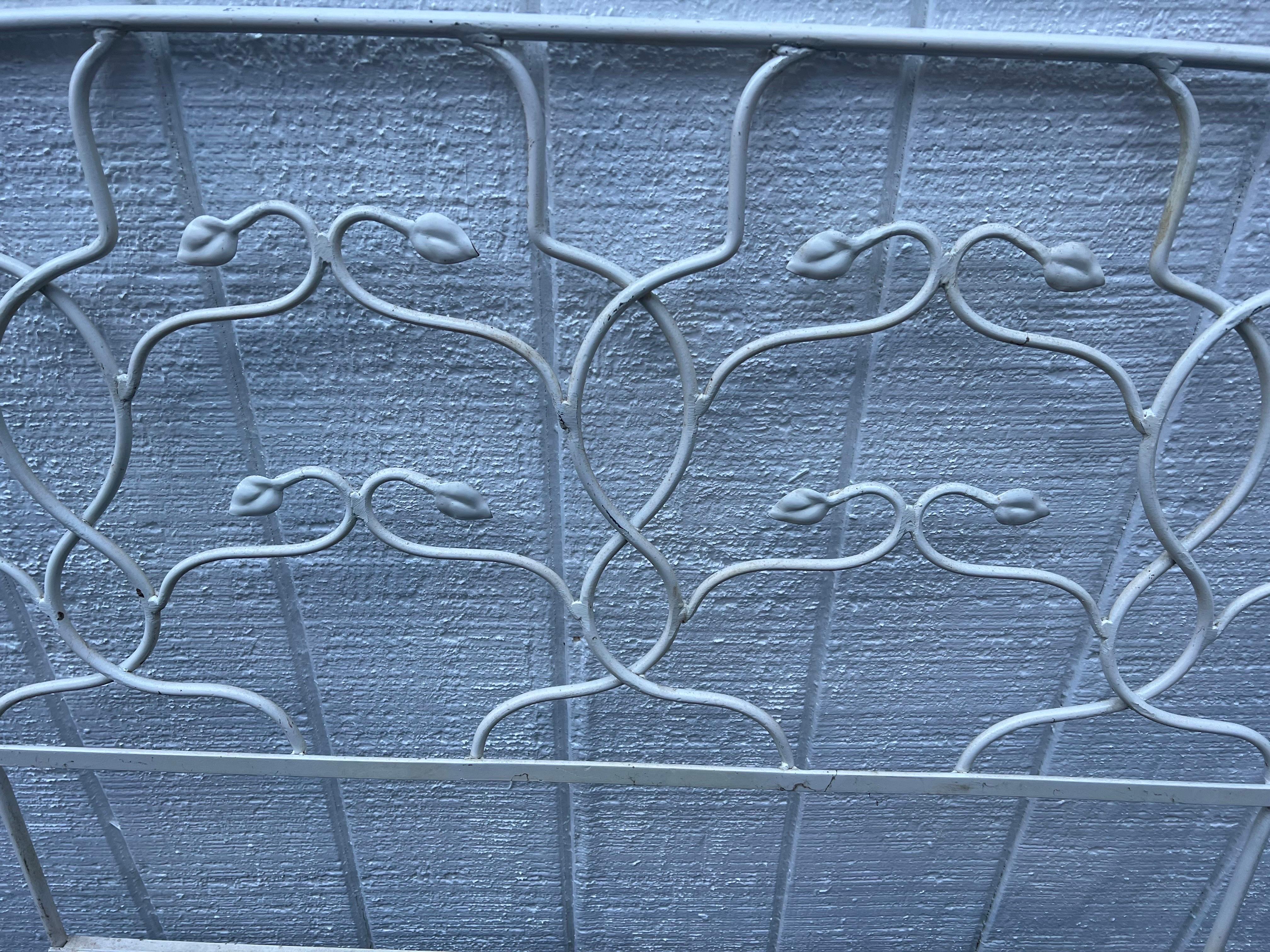 Pair of White Floral Iron Twin Headboards Signed Salterini For Sale 4