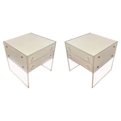 Retro Pair of White Formica and Lucite Side Tables