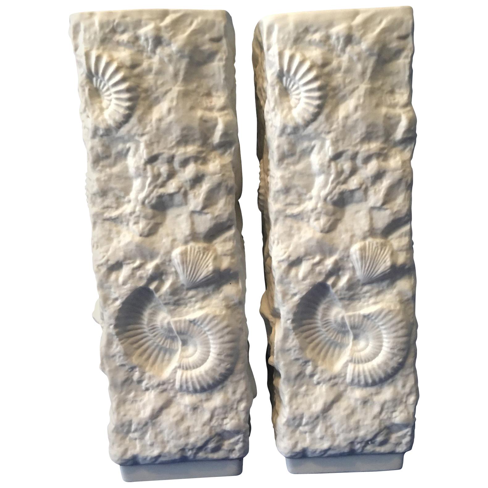 Pair of White Fossil Rock Matte  Porcelain Vases by Kaiser of Germany For Sale
