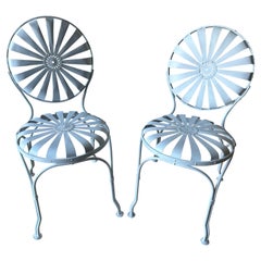 Pair of White Francois Carre Sunburst French Art Deco Dining or Garden Chairs