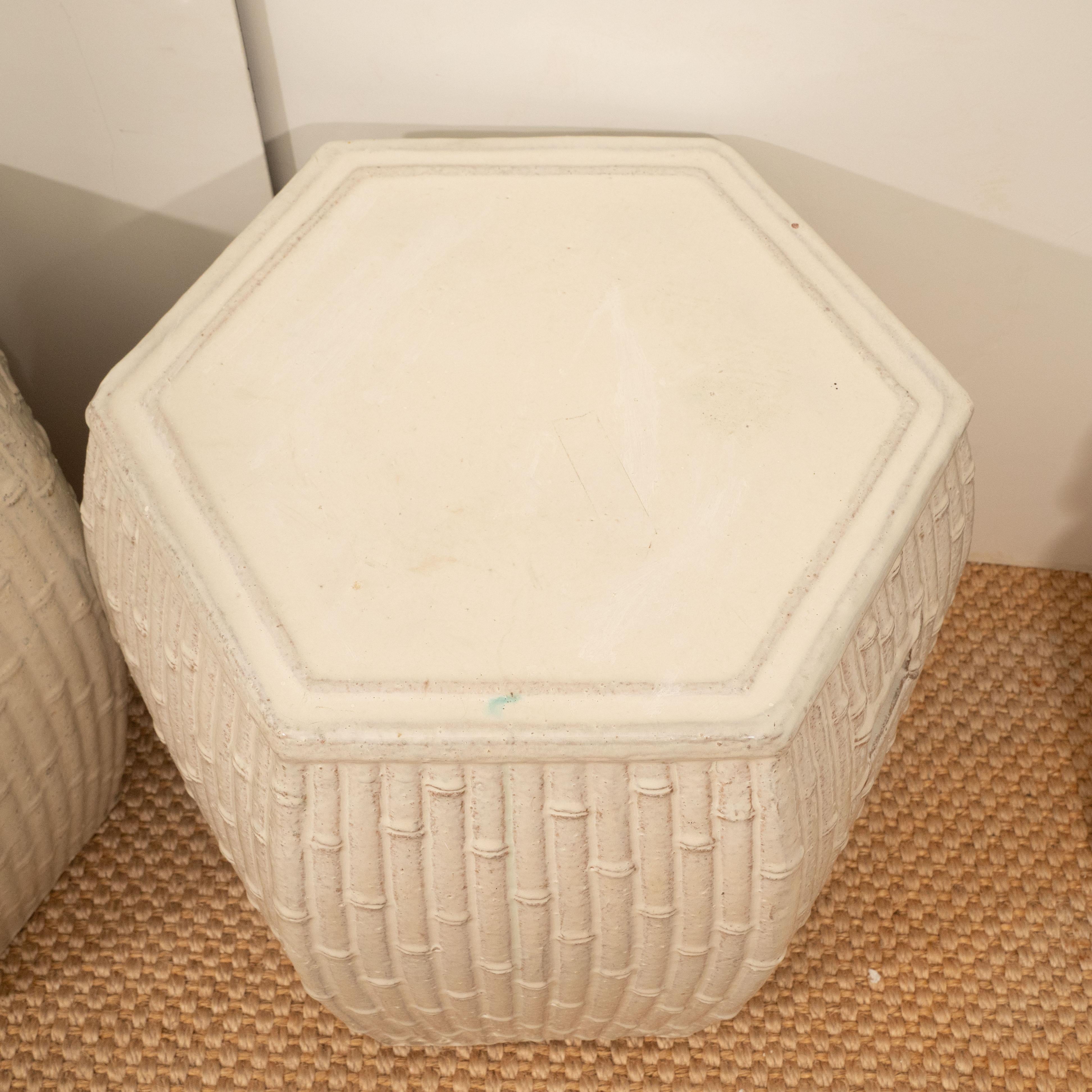 Pair of White Garden Stools In Excellent Condition In New York, NY