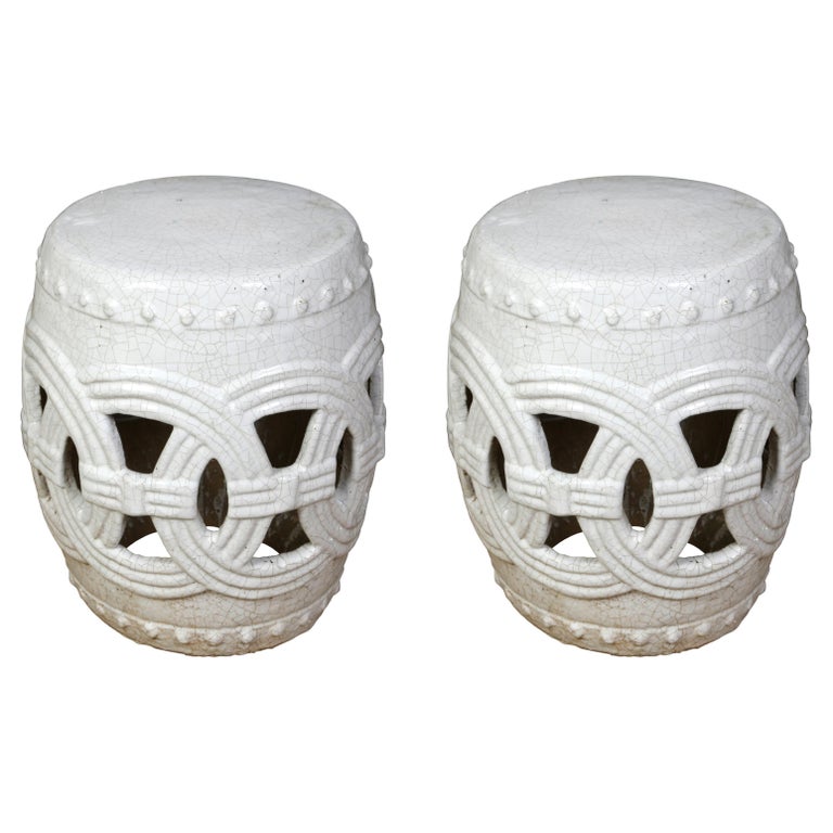 Pair of White Garden Stools For Sale at 1stDibs