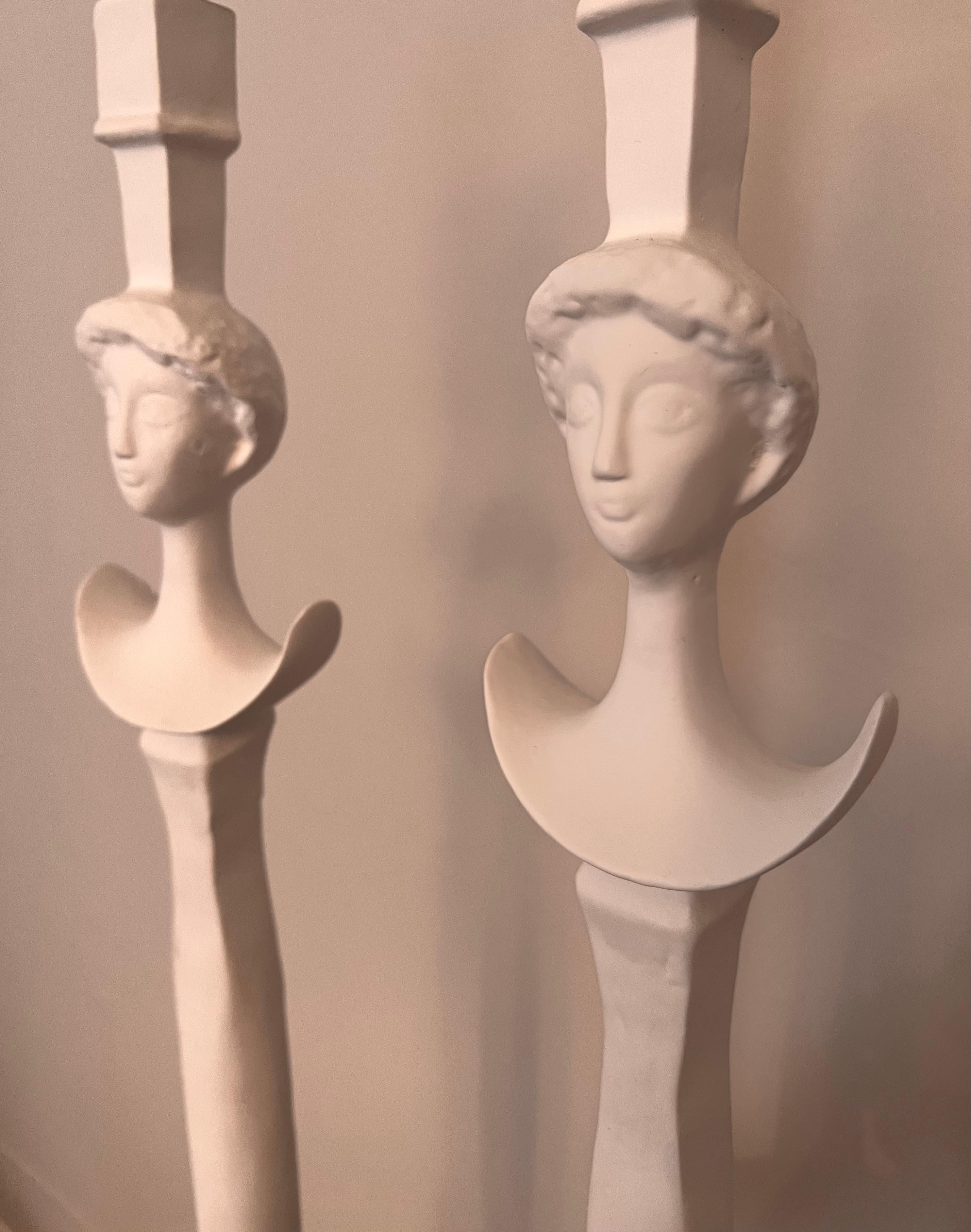 Mid-Century Modern Giacometti Style Pair Gesso over Bronze Floor Lamps For Sale