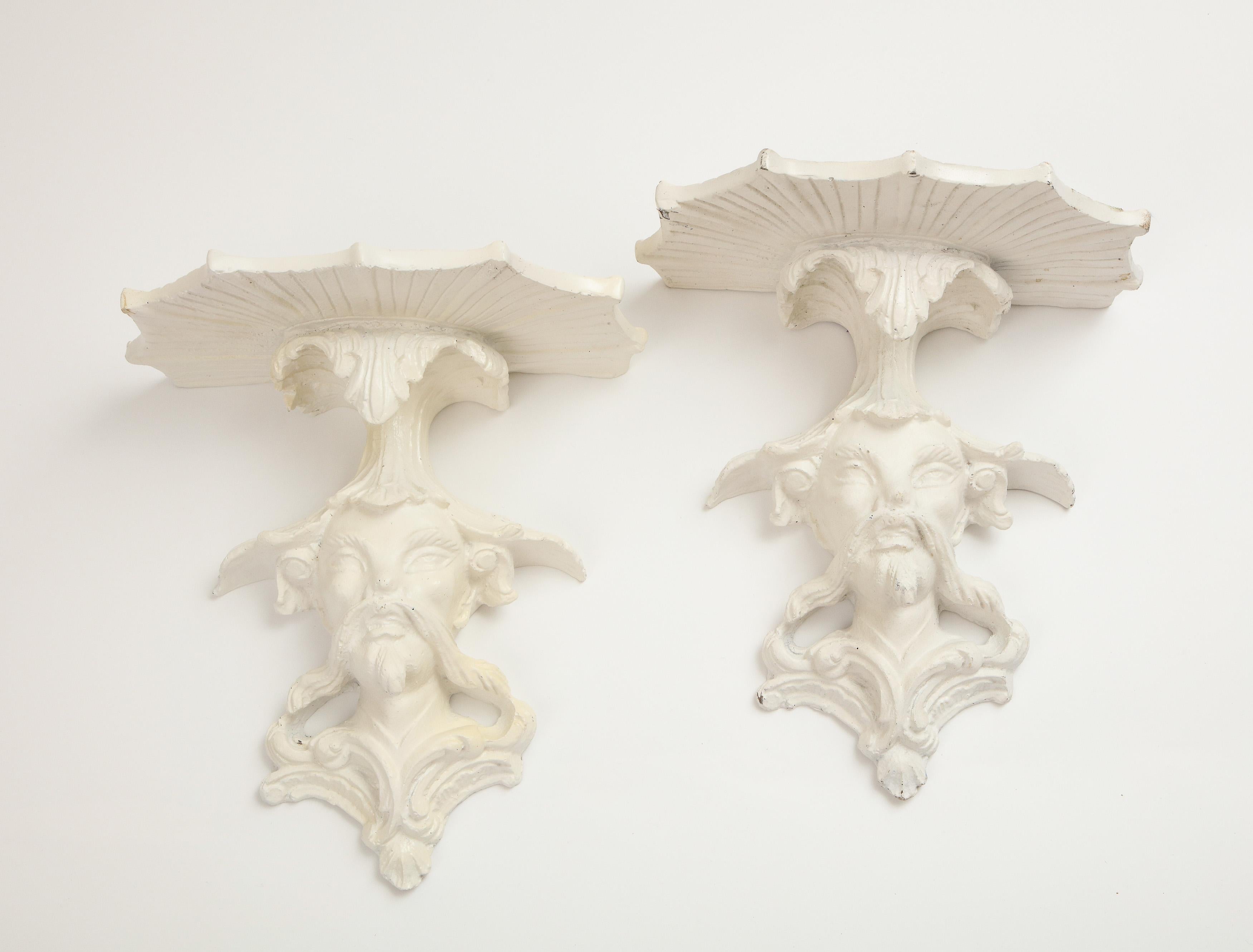 Pair of White Gessoed Chinoiserie Wall Brackets 5