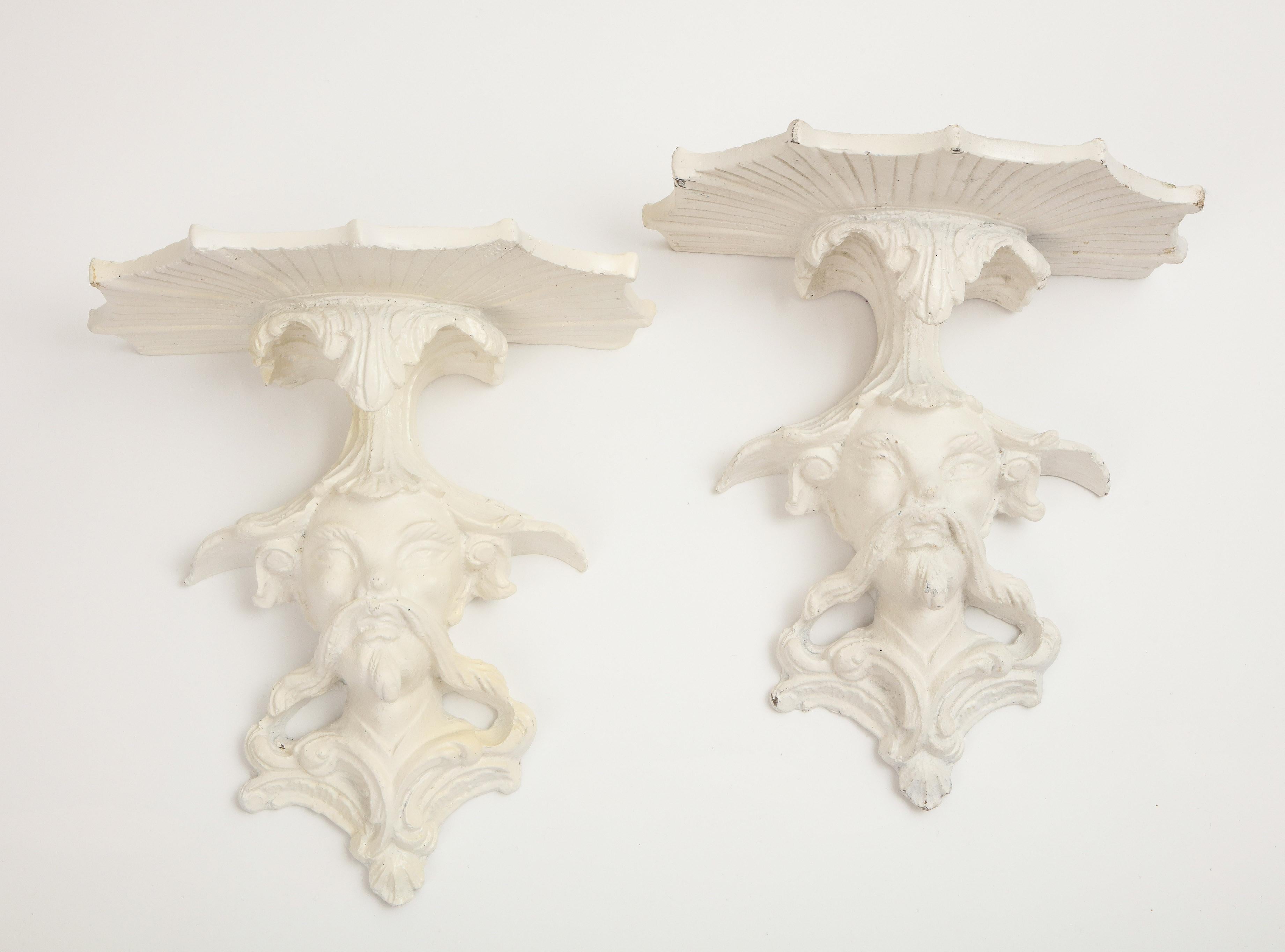 Pair of White Gessoed Chinoiserie Wall Brackets 3