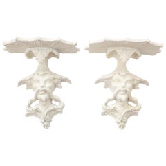 Pair of White Gessoed Chinoiserie Wall Brackets