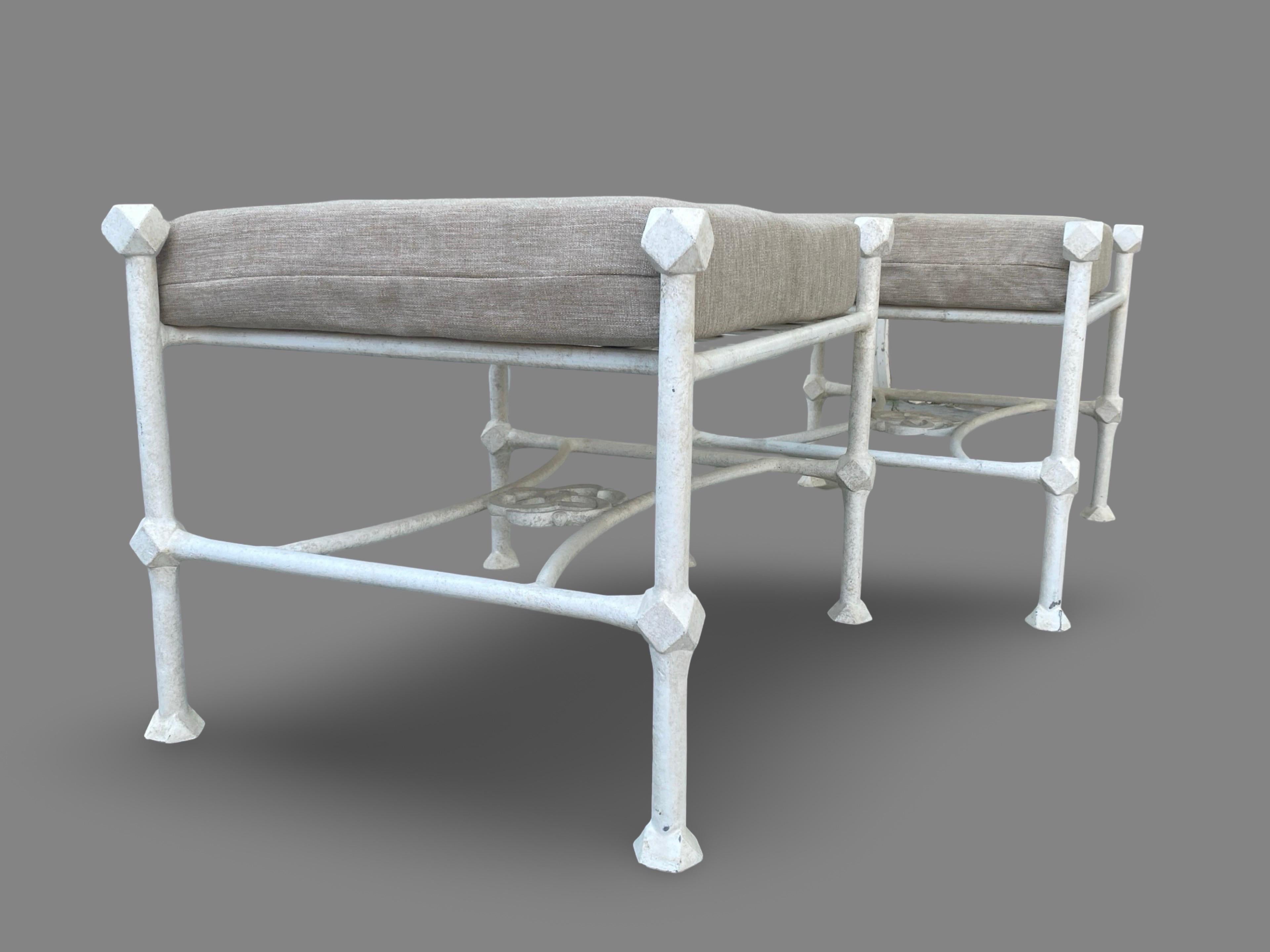 Pair of White Giacometti Style Outdoor/Indoor  Benches W/ Cushions 2