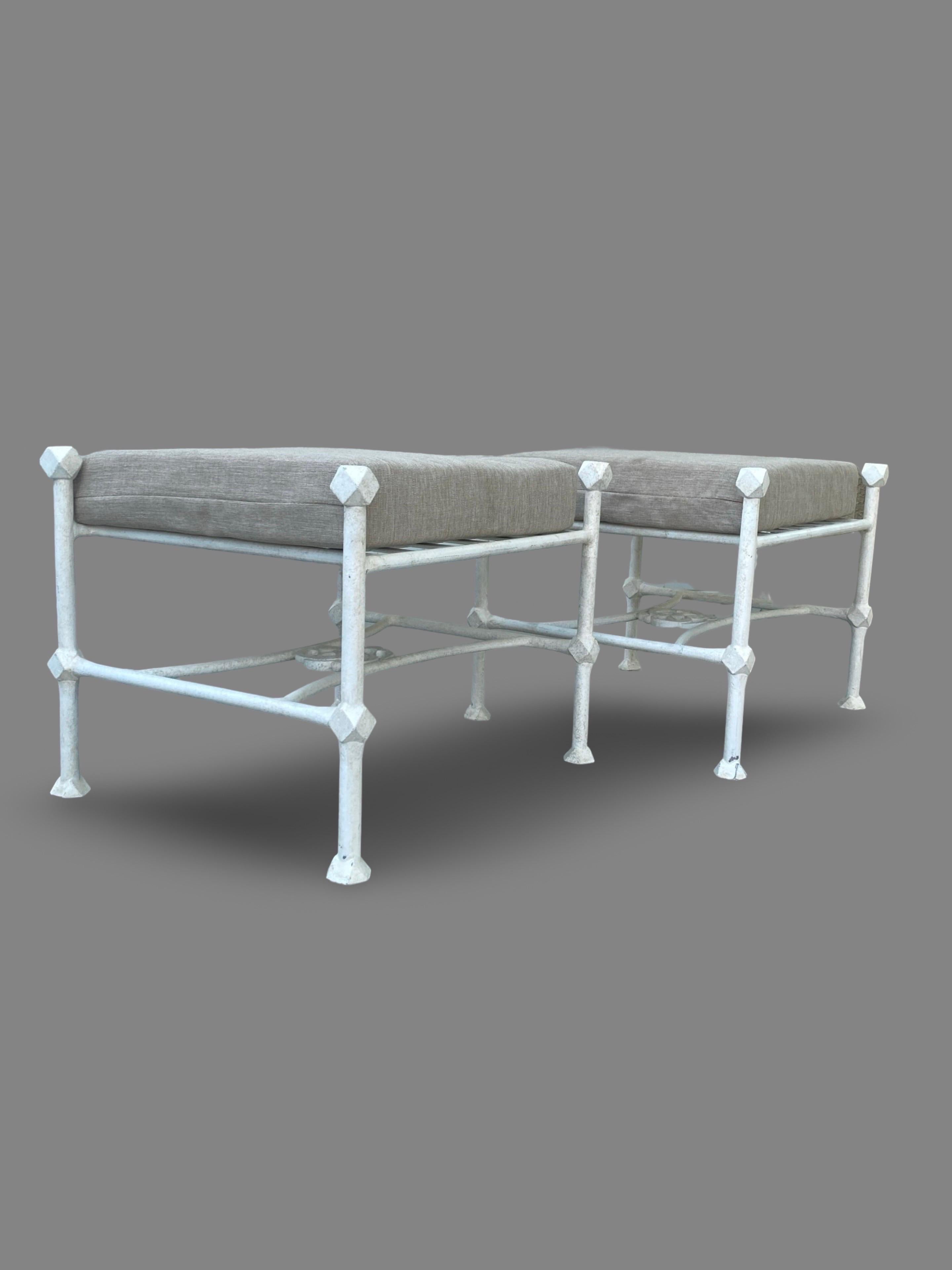 Pair of White Giacometti Style Outdoor/Indoor  Benches W/ Cushions 3