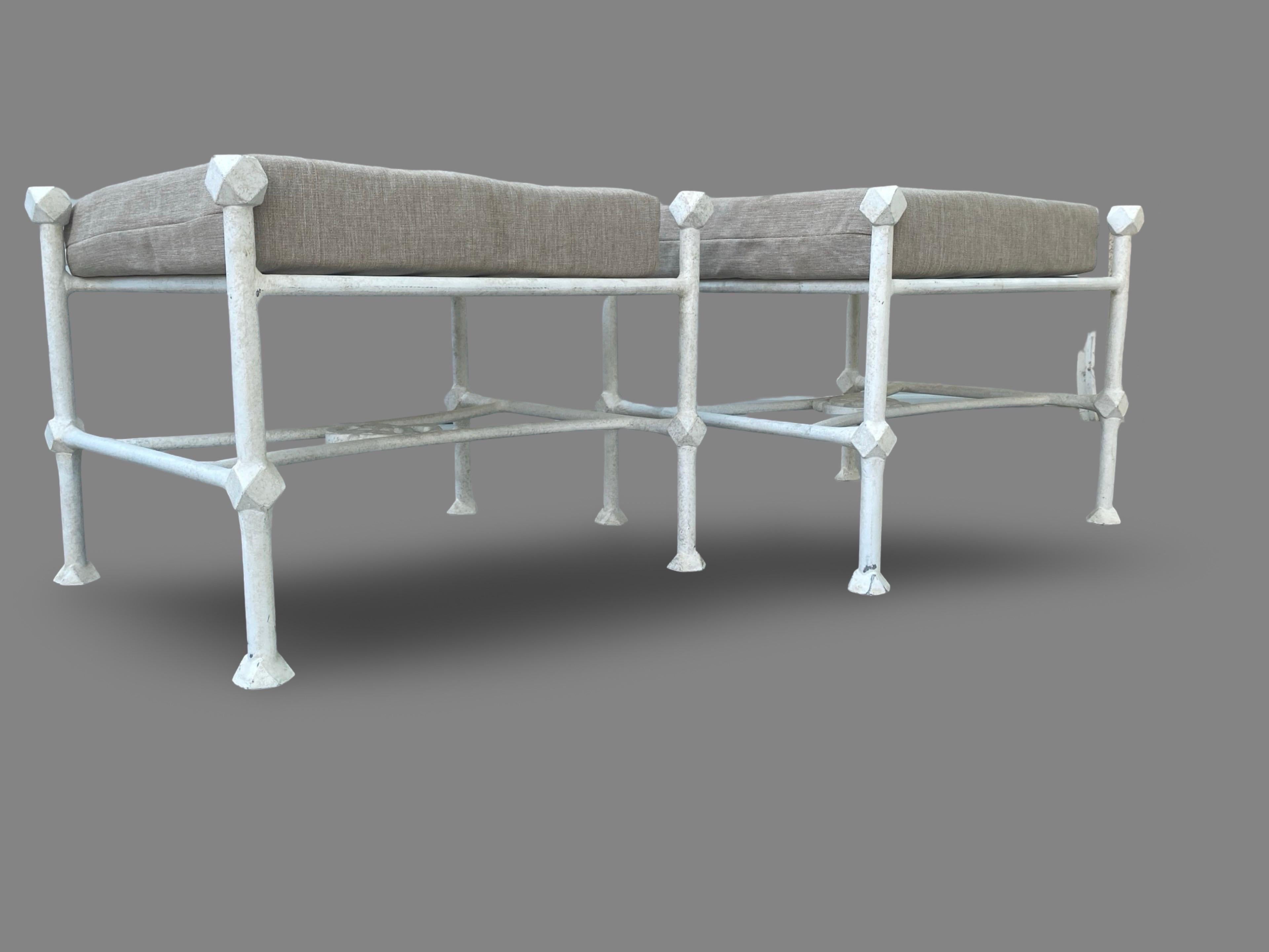 Pair of White Giacometti Style Outdoor/Indoor  Benches W/ Cushions 5