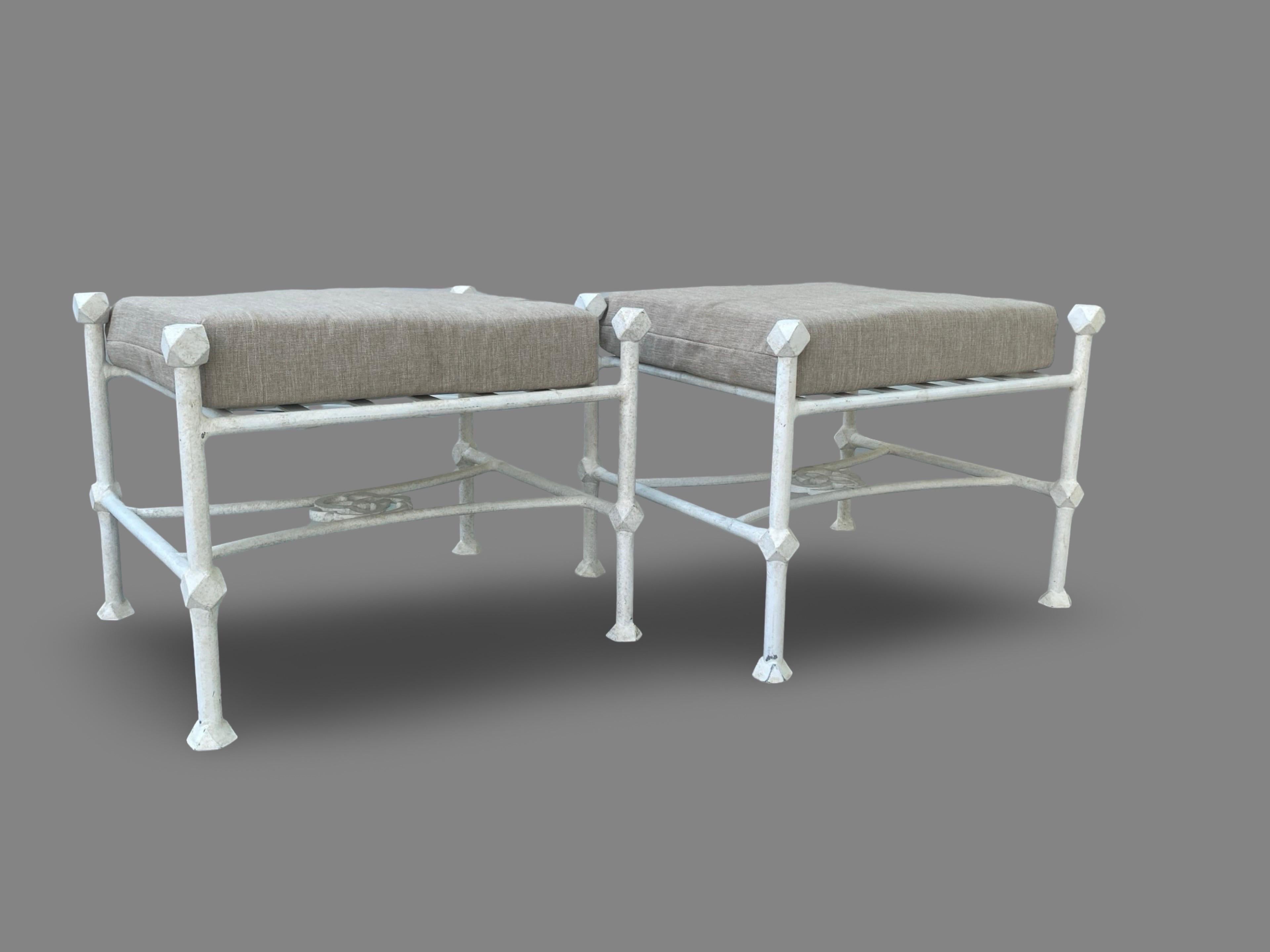 Pair of White Giacometti Style Outdoor/Indoor  Benches W/ Cushions 6