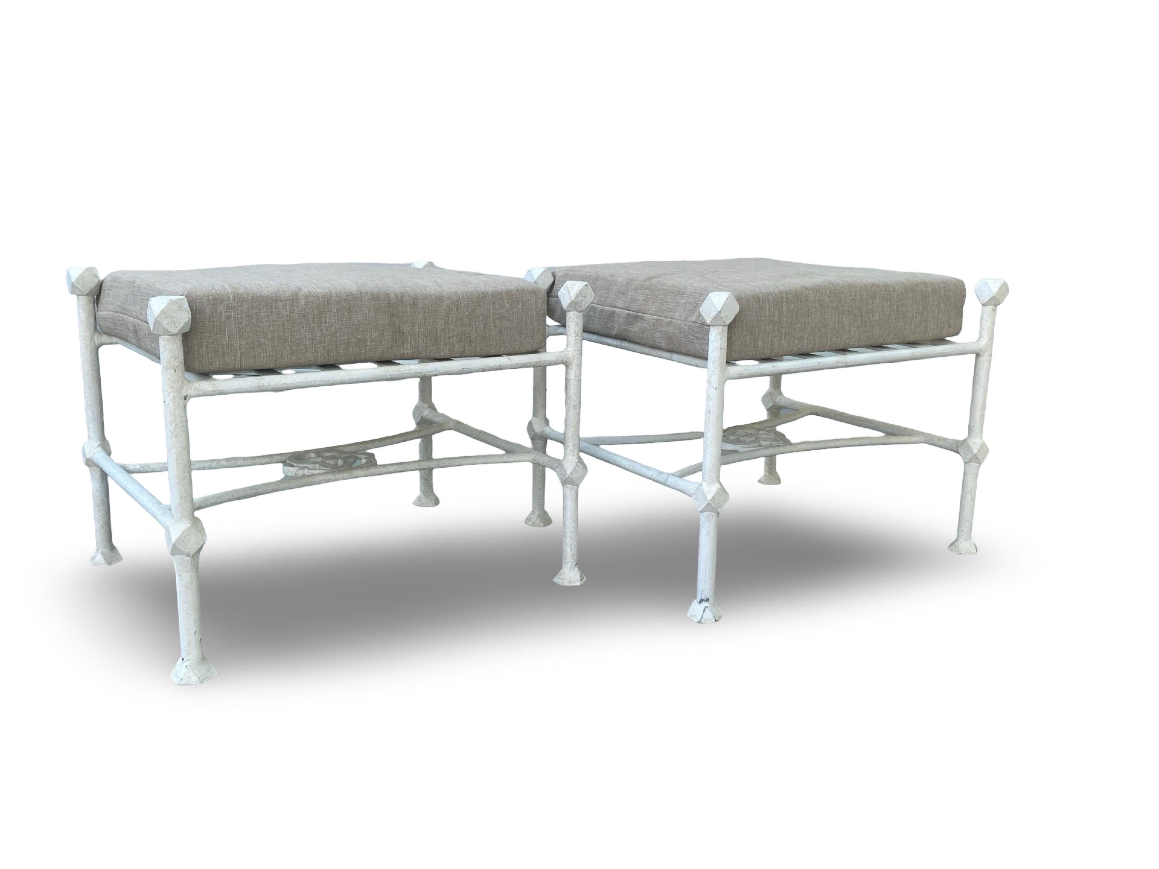 We don’t know who made these amazing pair of benches. Most definitely inspired by the work of the iconic Italian designer Diego Giacometti. There is an engraved mark underneath that says they were manufactured (beautifully) in Mexico. Please note: