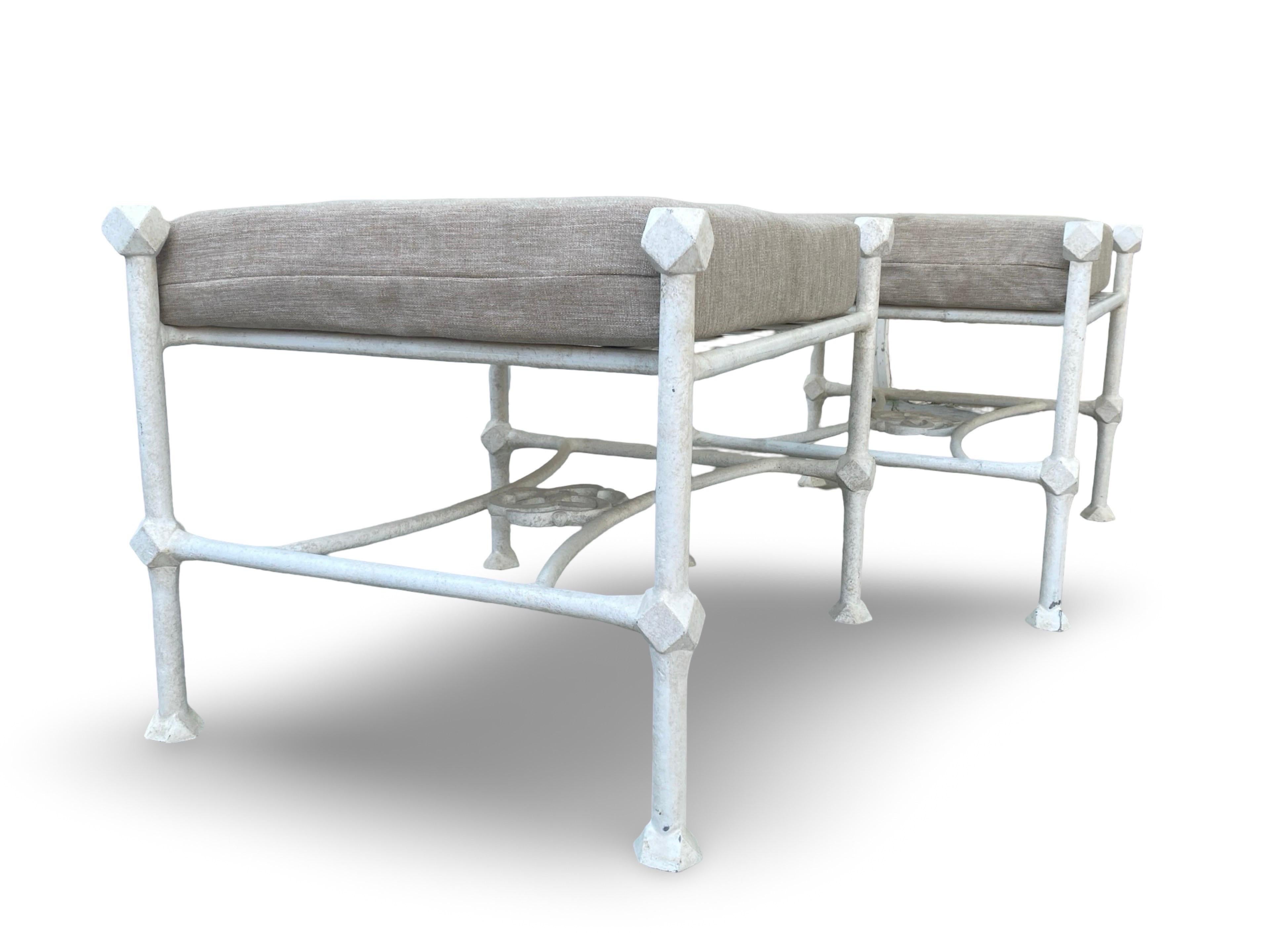 Late 20th Century Pair of White Giacometti Style Outdoor/Indoor  Benches W/ Cushions