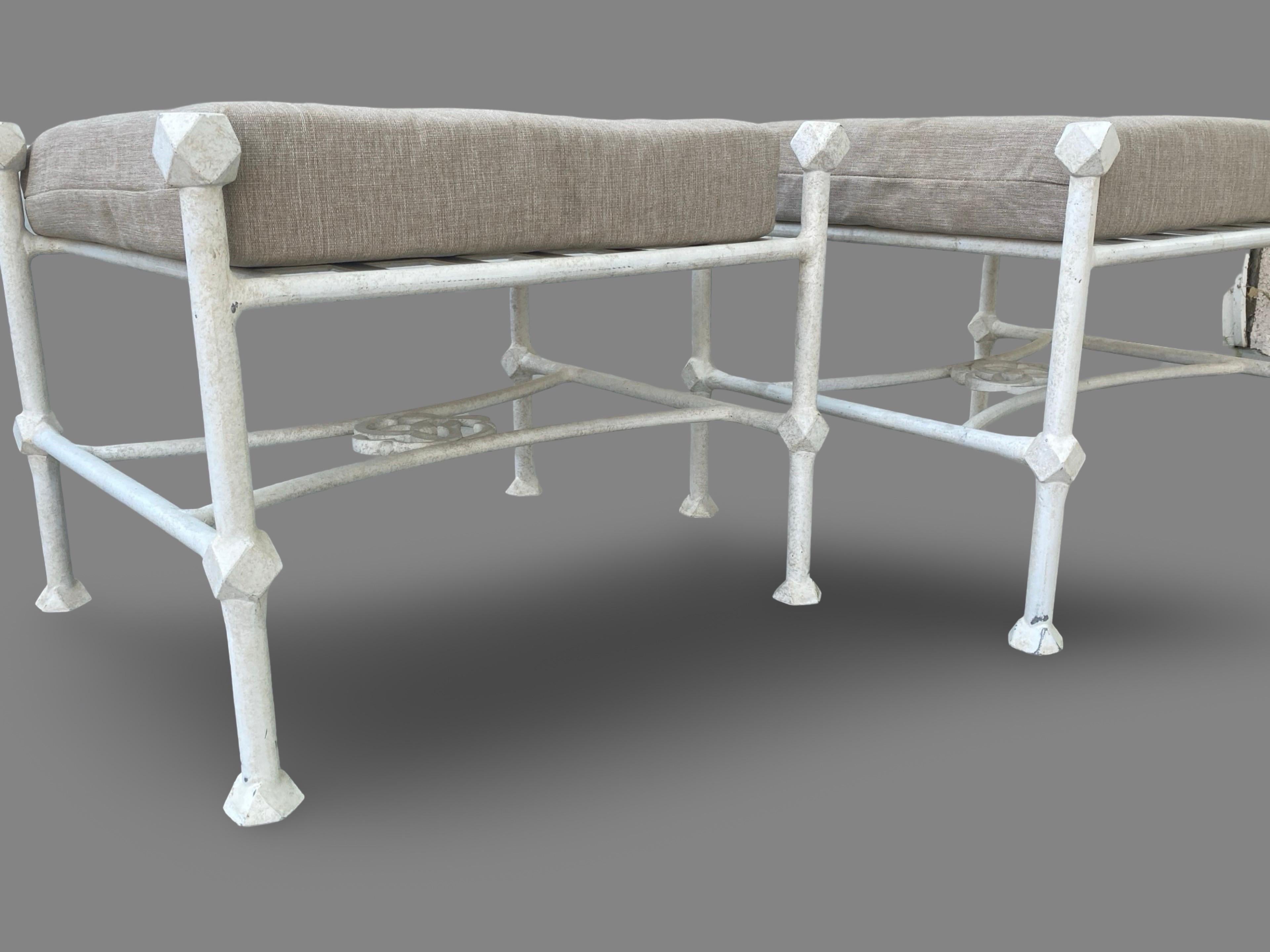 Metal Pair of White Giacometti Style Outdoor/Indoor  Benches W/ Cushions