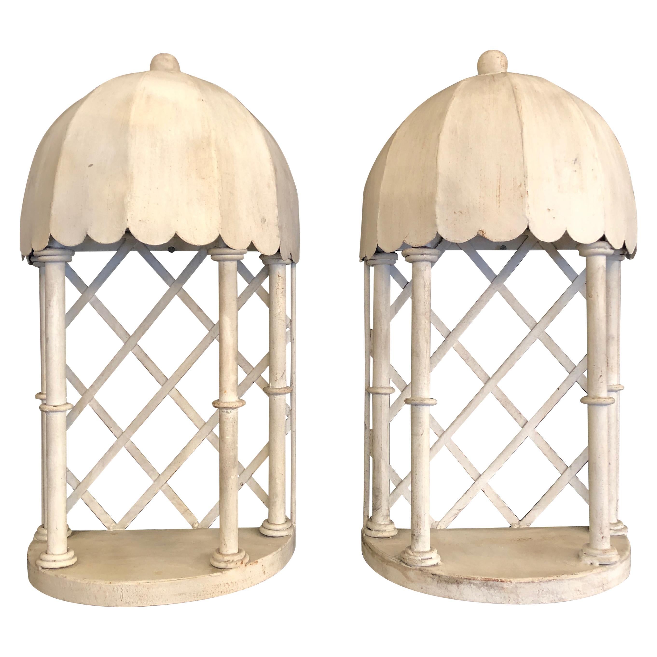 Pair of White Glamorous Palm Beach Iron and Tole Niche Wall Brackets