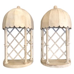 Pair of White Glamorous Palm Beach Iron and Tole Niche Wall Brackets Sconces