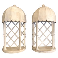 Pair of White Glamorous Palm Beach Iron and Tole Niche Wall Brackets Sconces