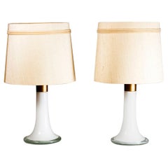 Pair of White Glass Desk Lamps by Lisa Johansson-Pape for ORNO, Finland 1950s