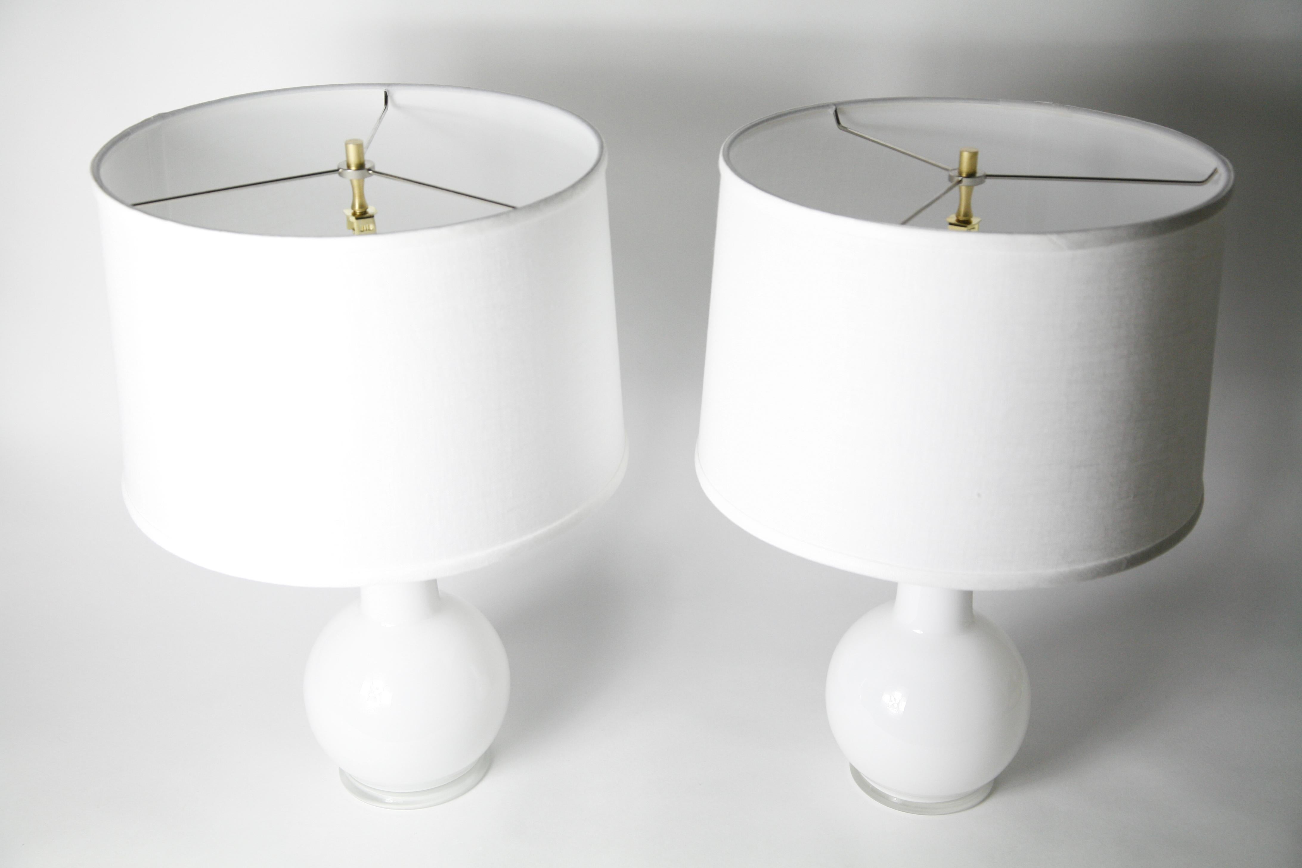 Pair of White Glass Lamps by Luxus Lighting, Sweden, 1980 For Sale 2
